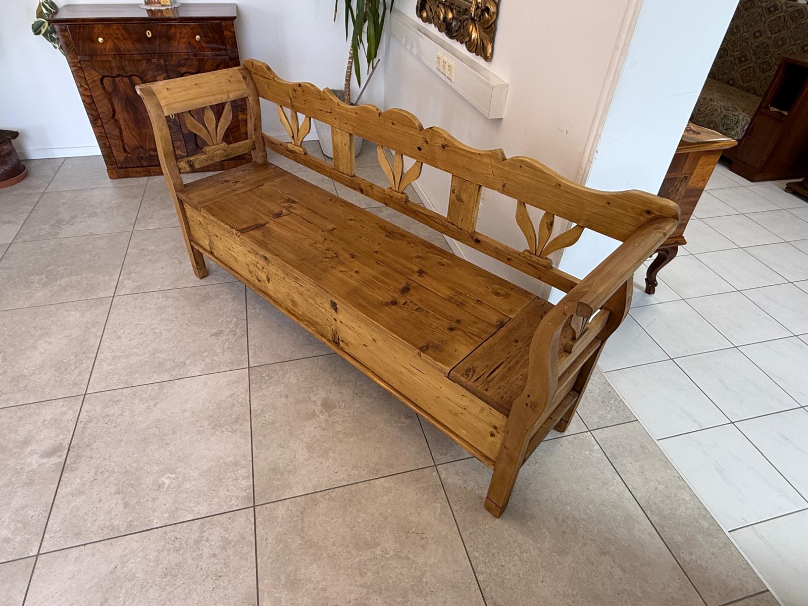 Provinzielle Biedermeier Truhenbank Landhausbank Antik D2417