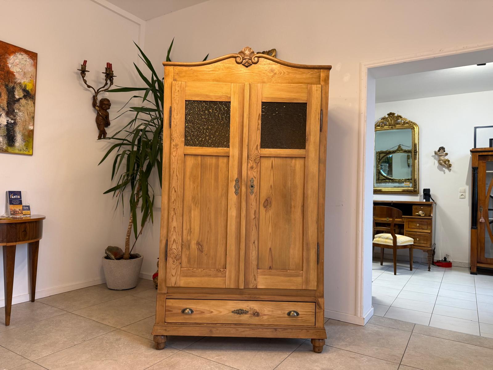 Originaler Bauernvitrinenschrank Biedermeierschrank Vitirnenschrank Bücherschrank G2263