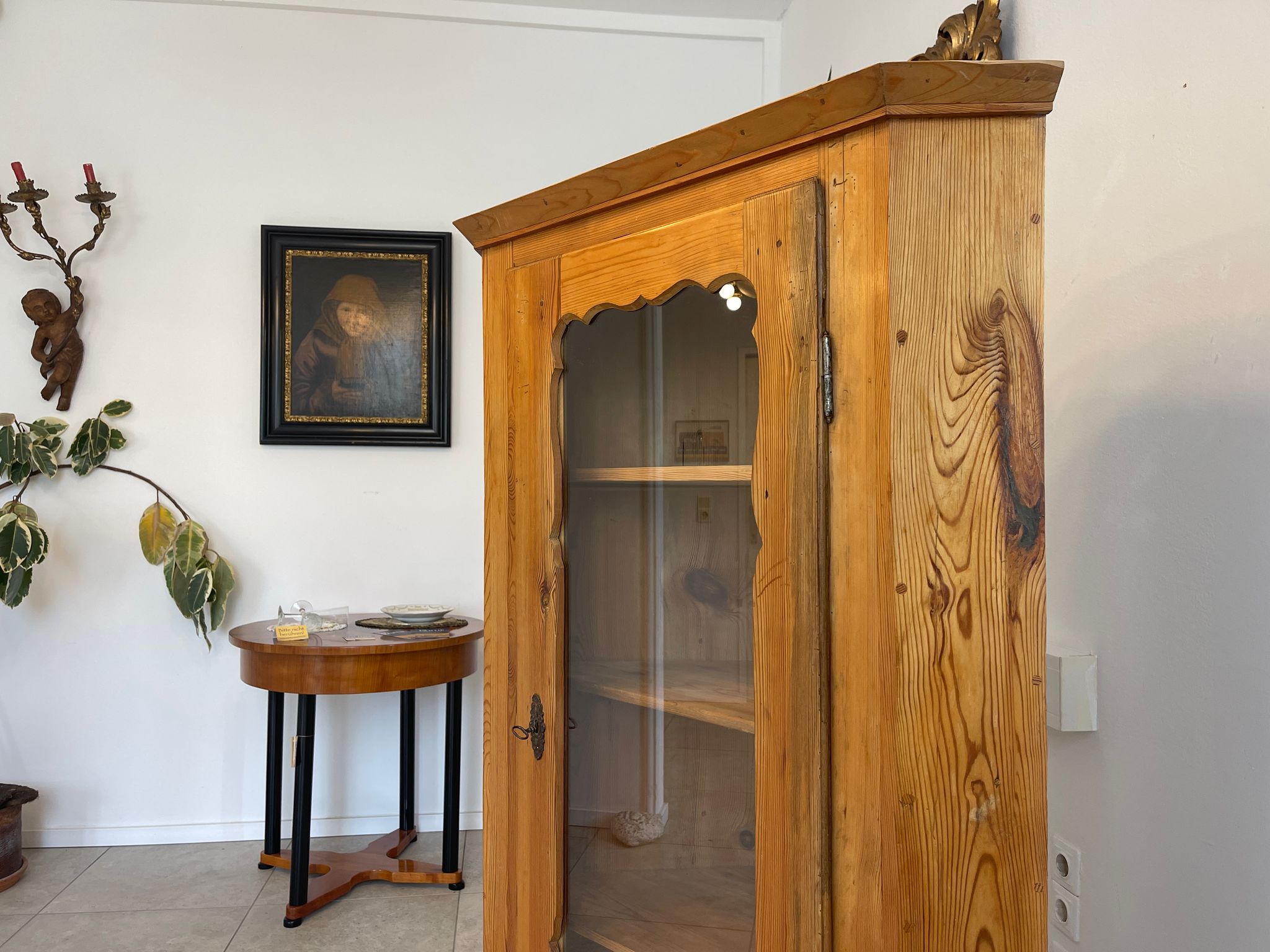 Bäuerlicher Eckschrank Eckvitrine Naturholz G1296-1