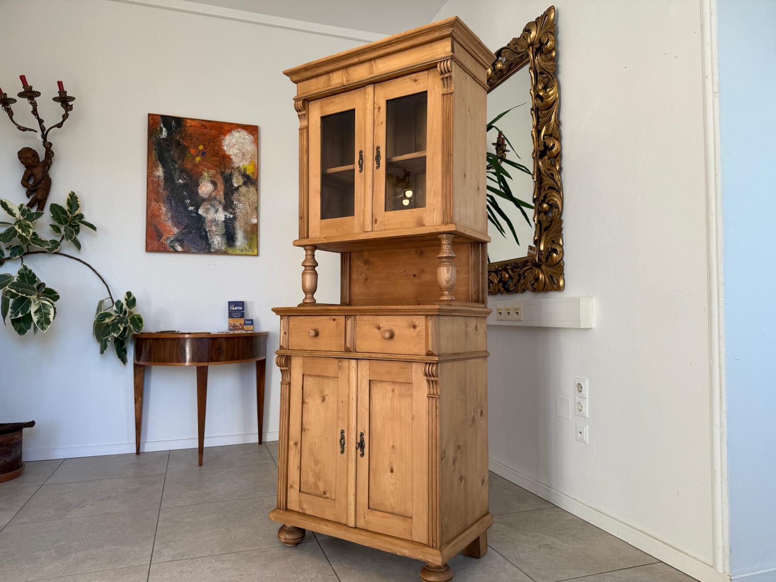 Gründerzeit Küchenkredenz Antike Bauernmöbel Vitrinenschrank G2289