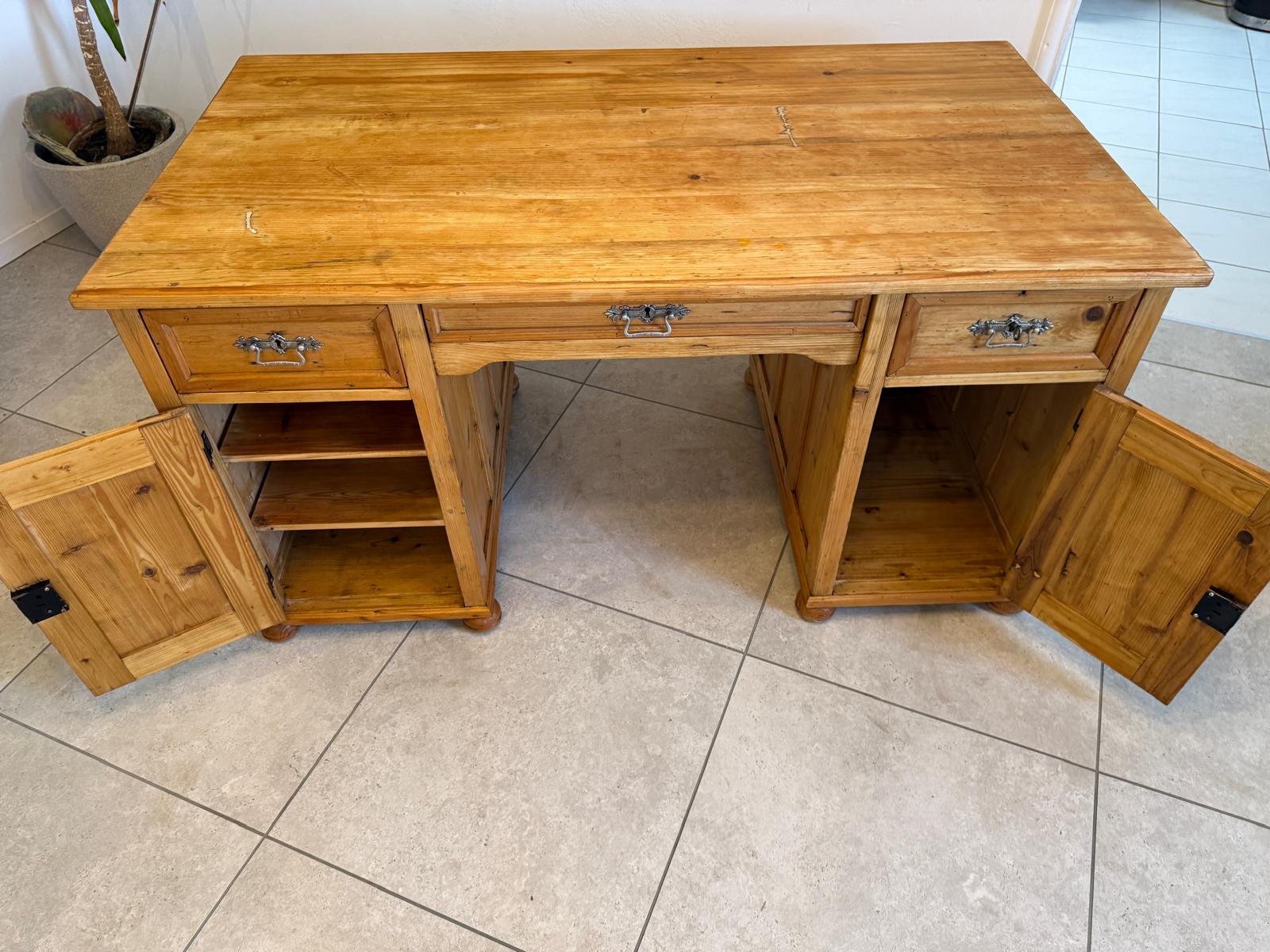 Bäuerlicher Jugendstil Schreibtisch Sekretär Naturholz Antik Alt Weichholz D1208