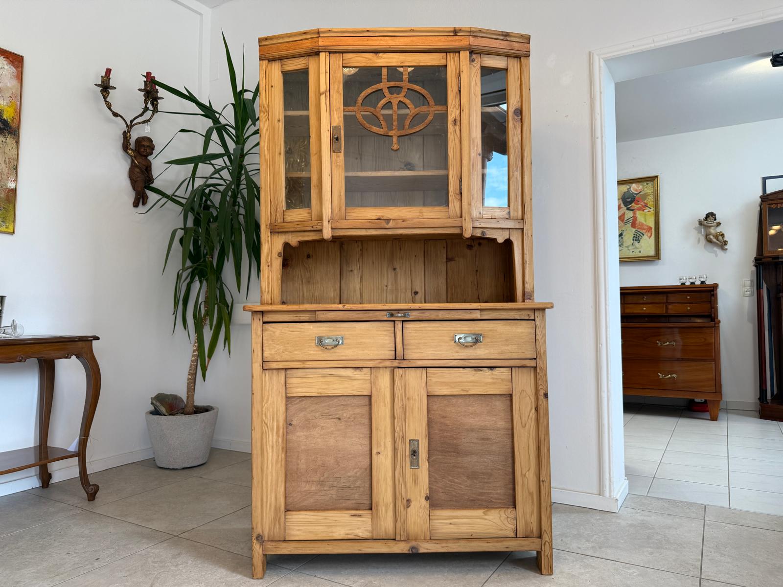 Jugendstil Küchenbuffet Antik Küchenschrank aus Naturholz G1825