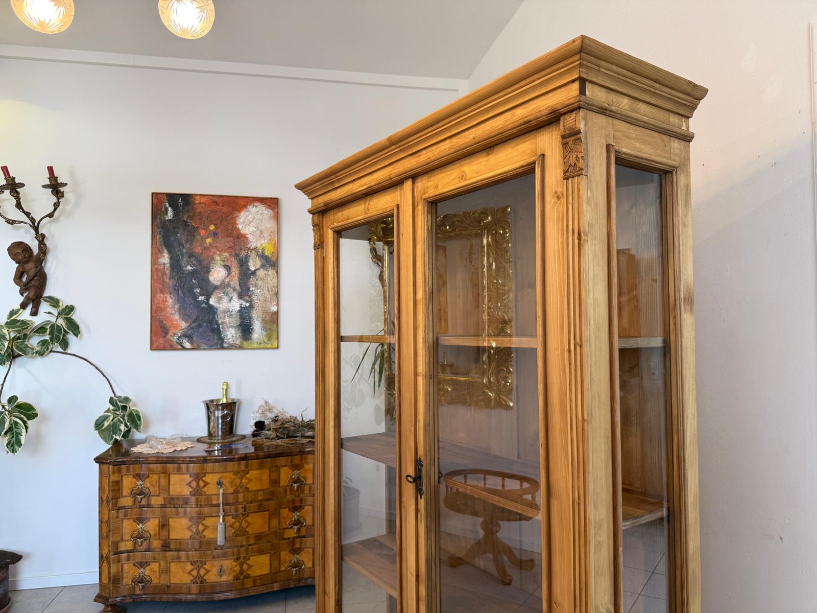Antike Bauernvitrine Vitrine Naturholz Bücherschrank Alte Bauernmöbel D2707