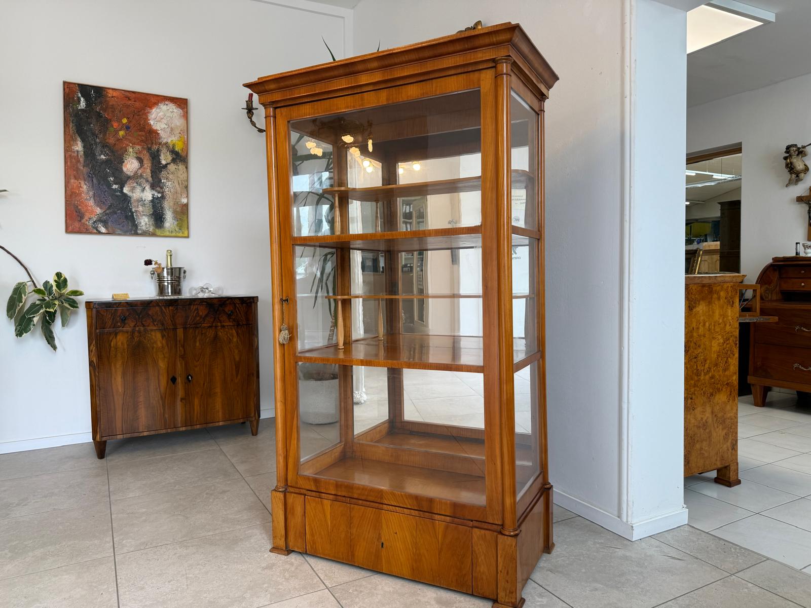 Originale Biedermeier Vitrine Bücherschrank Glasschrank Kirschholz G1885