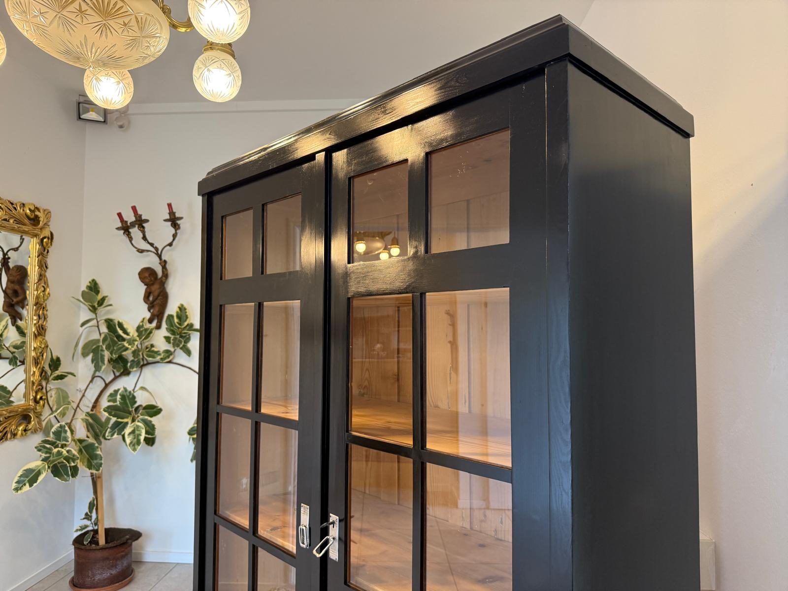Sale Restaurierte Jugendstil Vitrine Bücherschrank Vitrinenschrank Schwarz Antik G2044