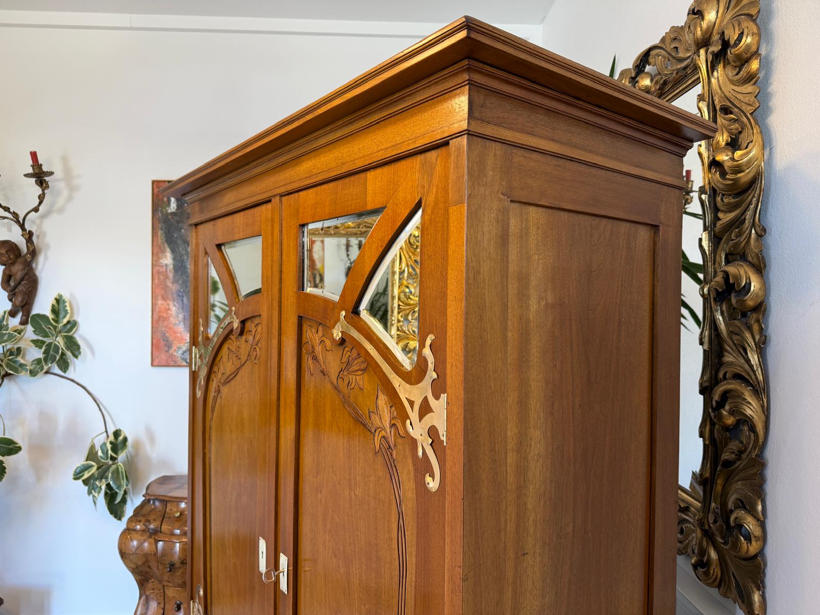 Jugendstil Spiegelschrank Kleiderschrank Bücherschrank Antik Restauriert D1190 