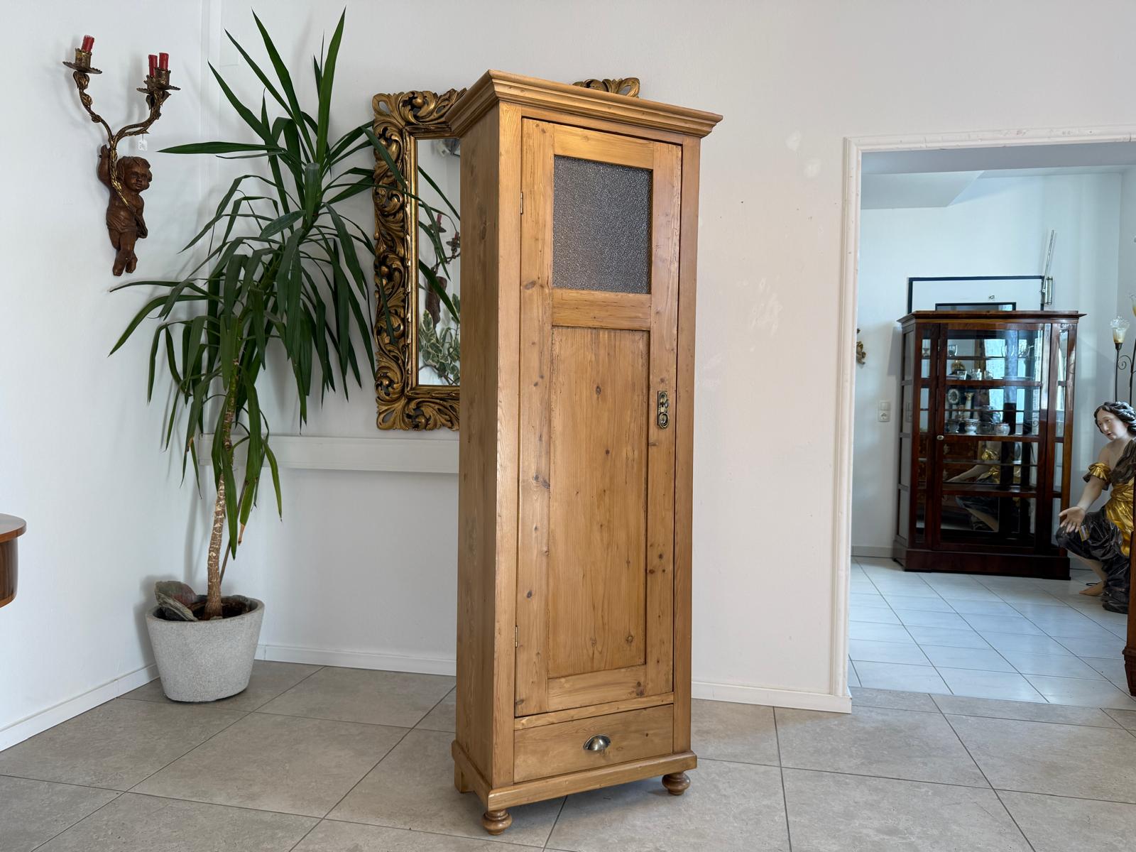 Bäuerlicher 1 türiger Bauernschrank Jugendstil Naturholzschrank Antik G2199