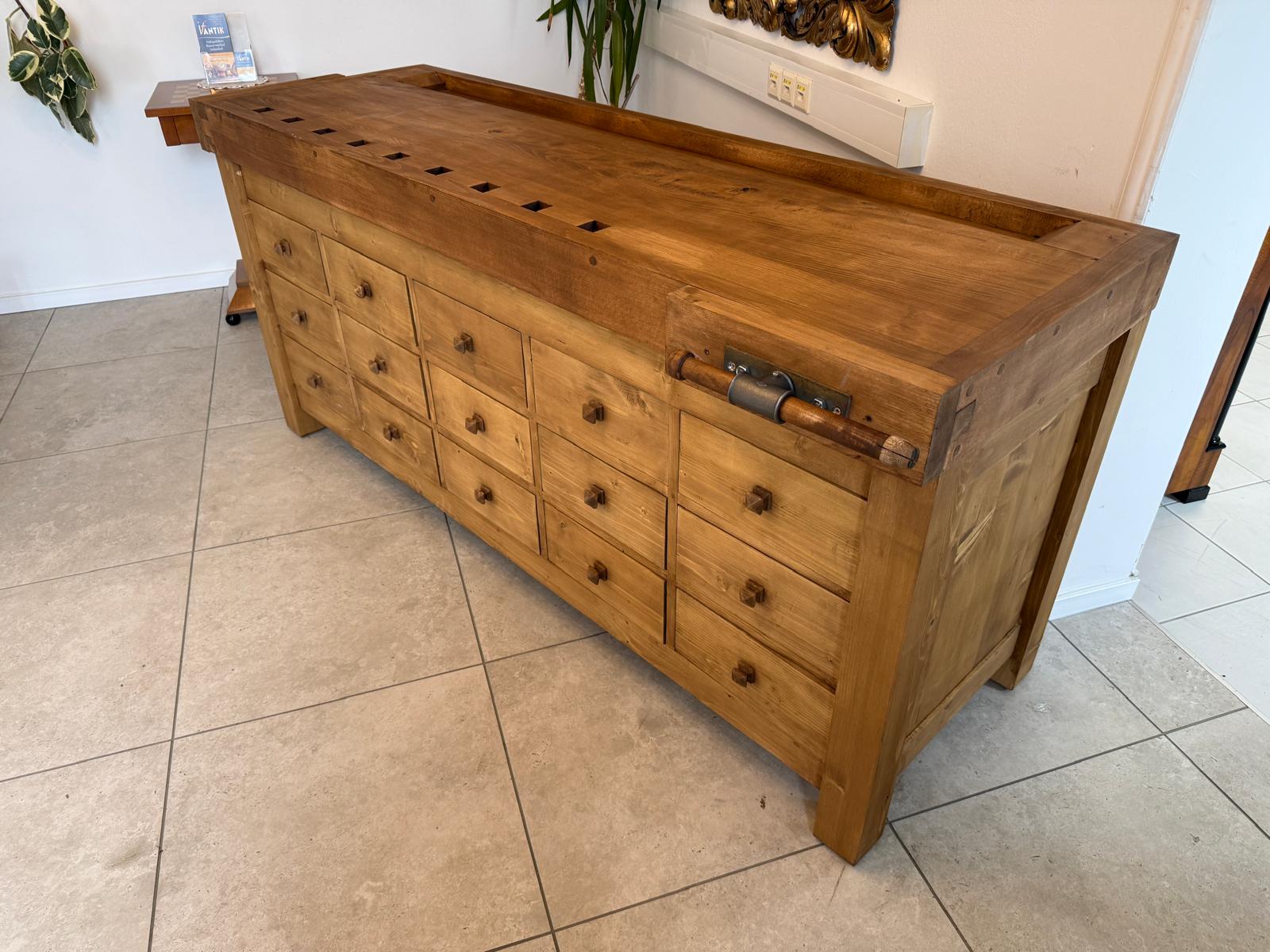 Antike massivholz Hobelbank Werkbank Pult Thresen Landhausmöbel Weichholz  D2276