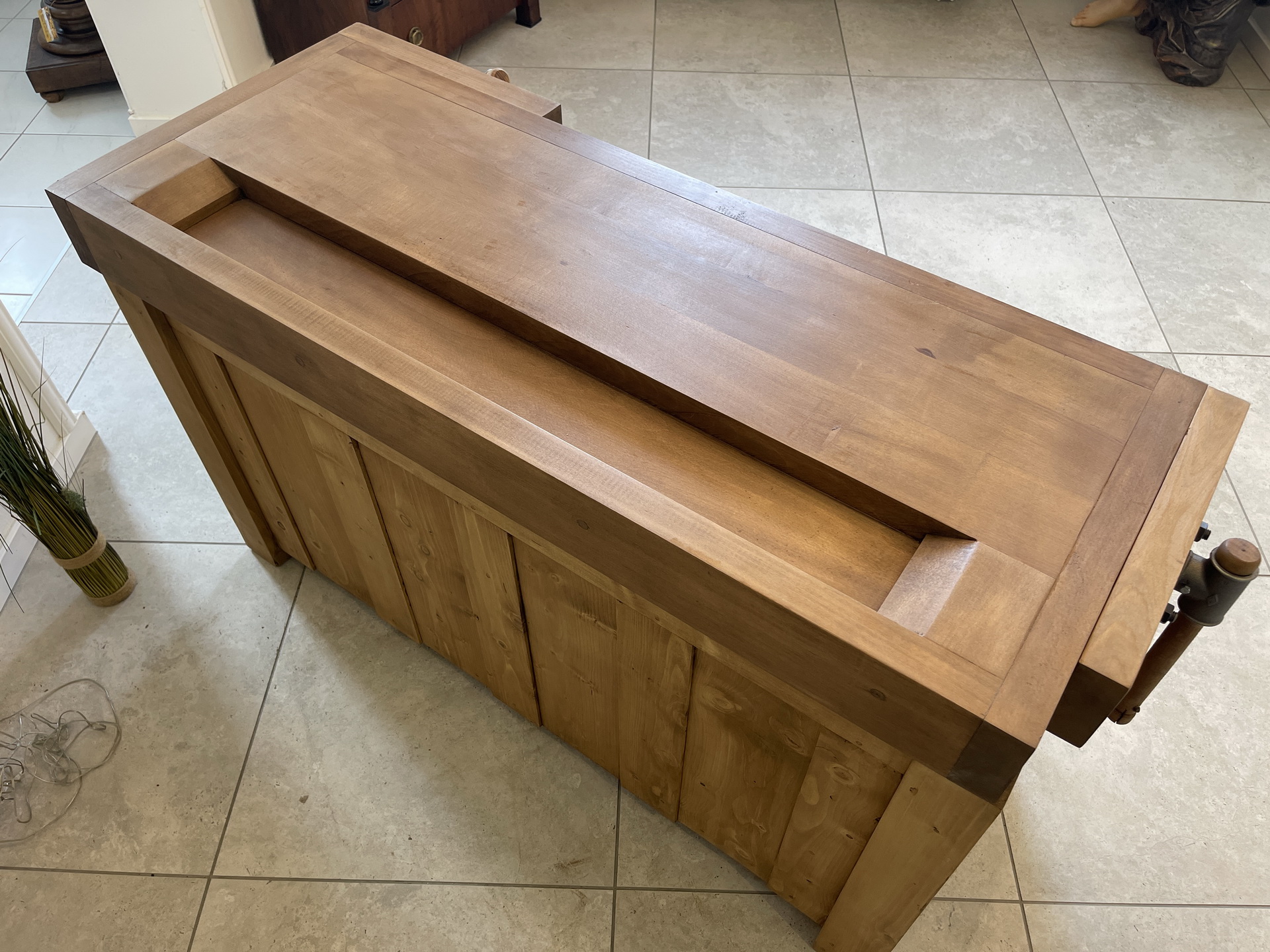 Barock-Biedermeier-10 Schmale Hobelbank,Werkbank Werktisch Anrichte A4183