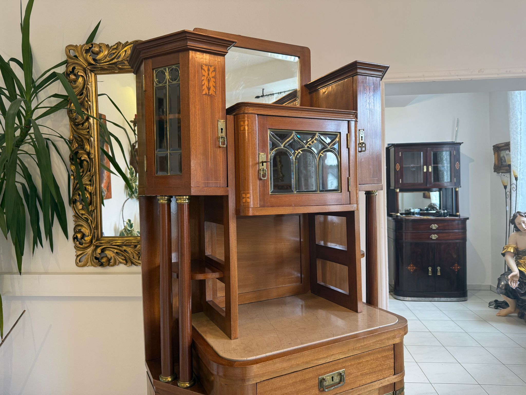 SALE Originale Jugendstil Säulenschrank Bücherschrank Vitrine Antiquität  D2281