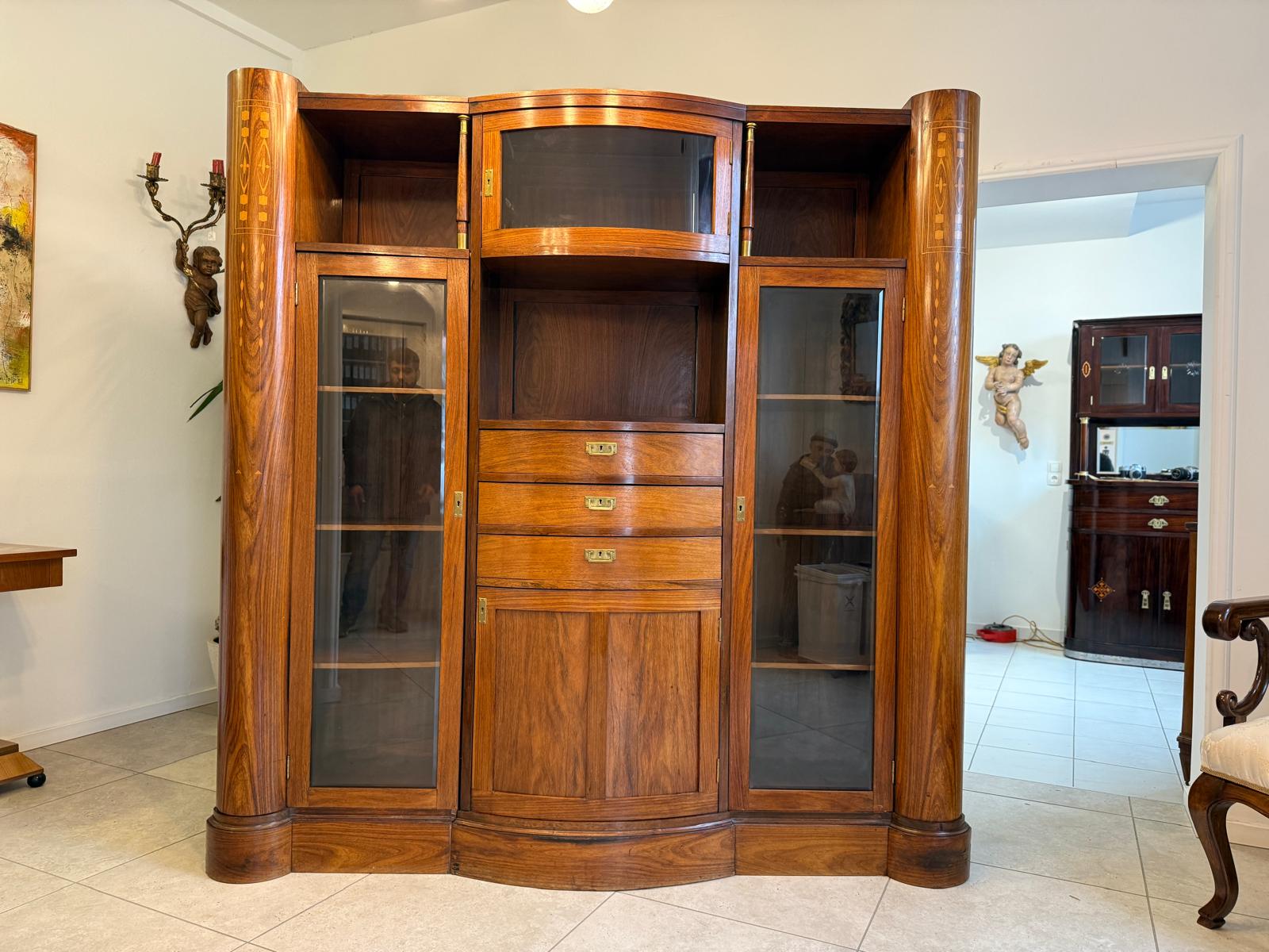 Jugendstil Bücherschrank Kasten Antik Vitrinenschrank D2277