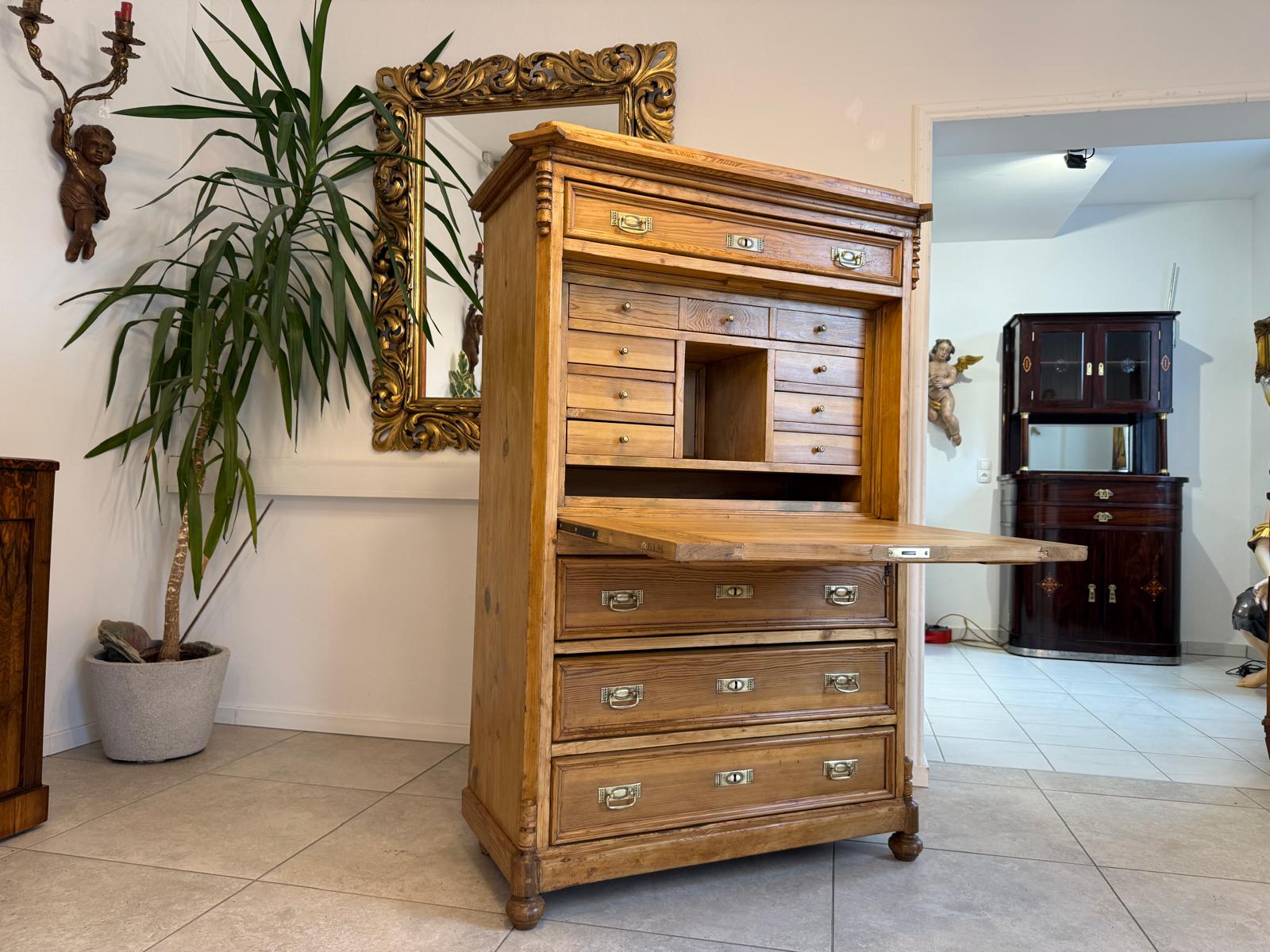 Restaurierter bäuerlicher Gründerzeit Sekretär Naturholz Antik WeichholzD1117