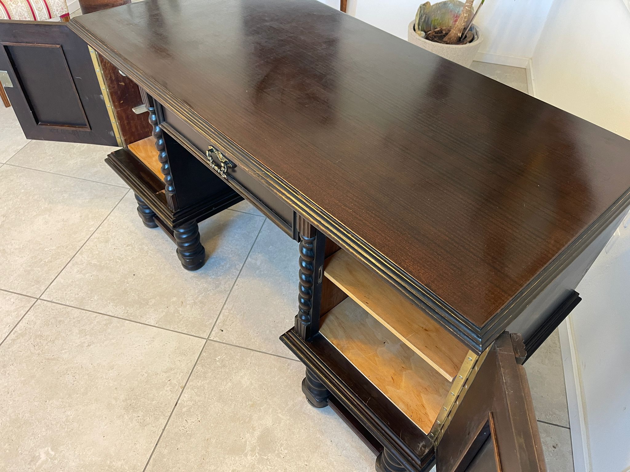 Jugendstil Schreibtisch Sekretär Freisteher Schwarz A5489