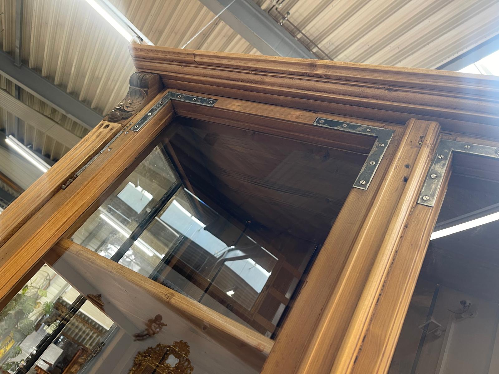 Antiker Bäuerlicher Bücherschrank Große französische Bibliotheksvitrine Glasschrank G1367