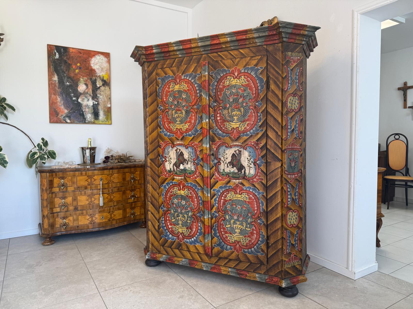 Originaler Bauernschrank Biedermeierschrank Handbemalt Reiterkasten D2795
