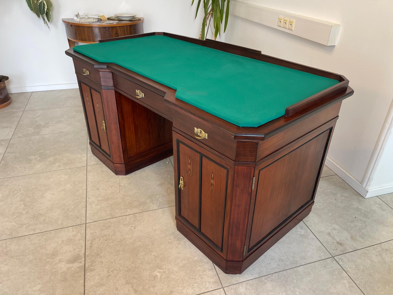 SALE Art Deco Schreibtisch Sekretär - Mahagoni, elegant, antik, 3 Schubladen, Chrombeschläge - Originalstück G1172