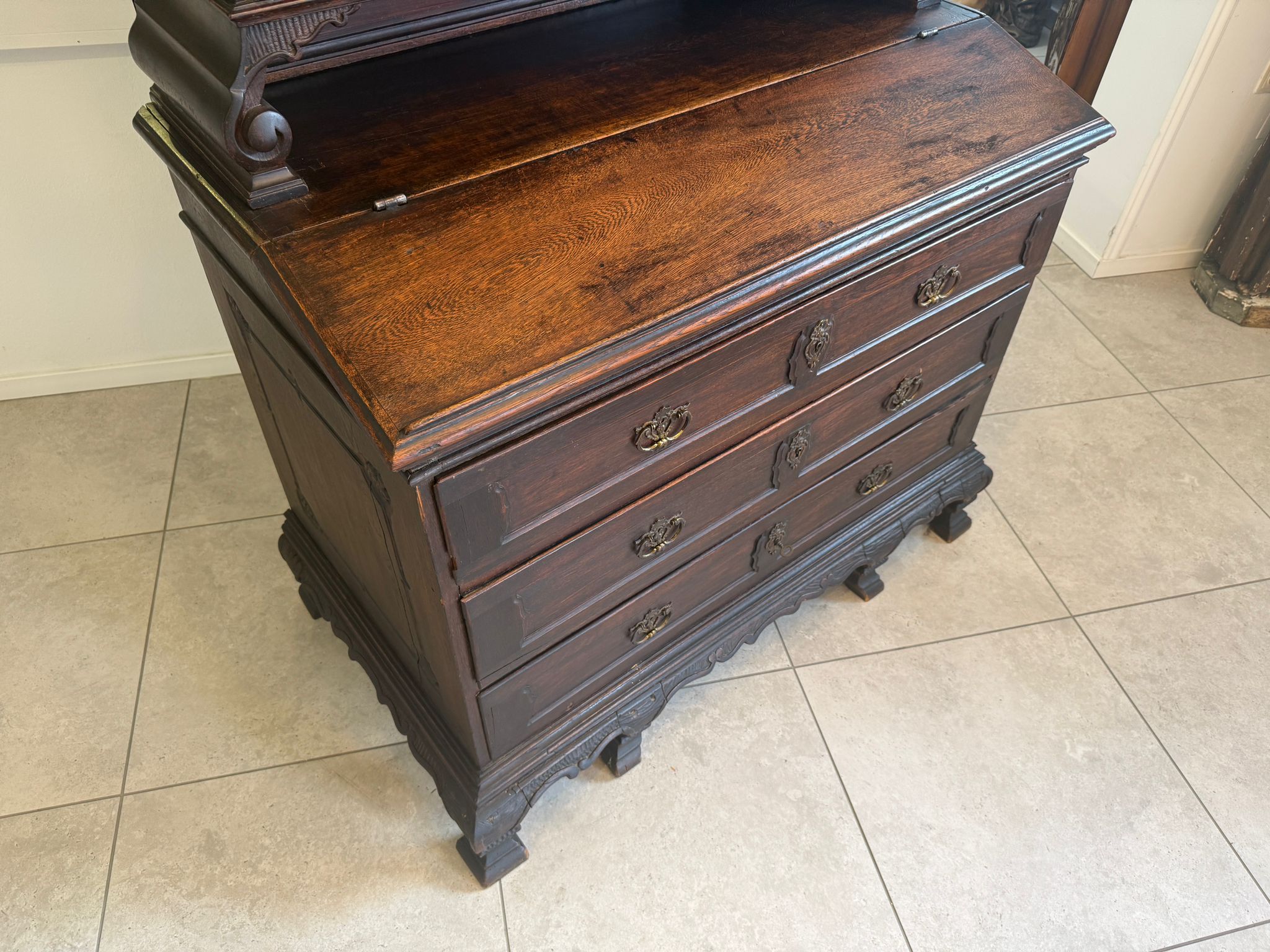 Barock Eichensekretär Aufsatzschrank Schreibsekretär Anqituität  D2377