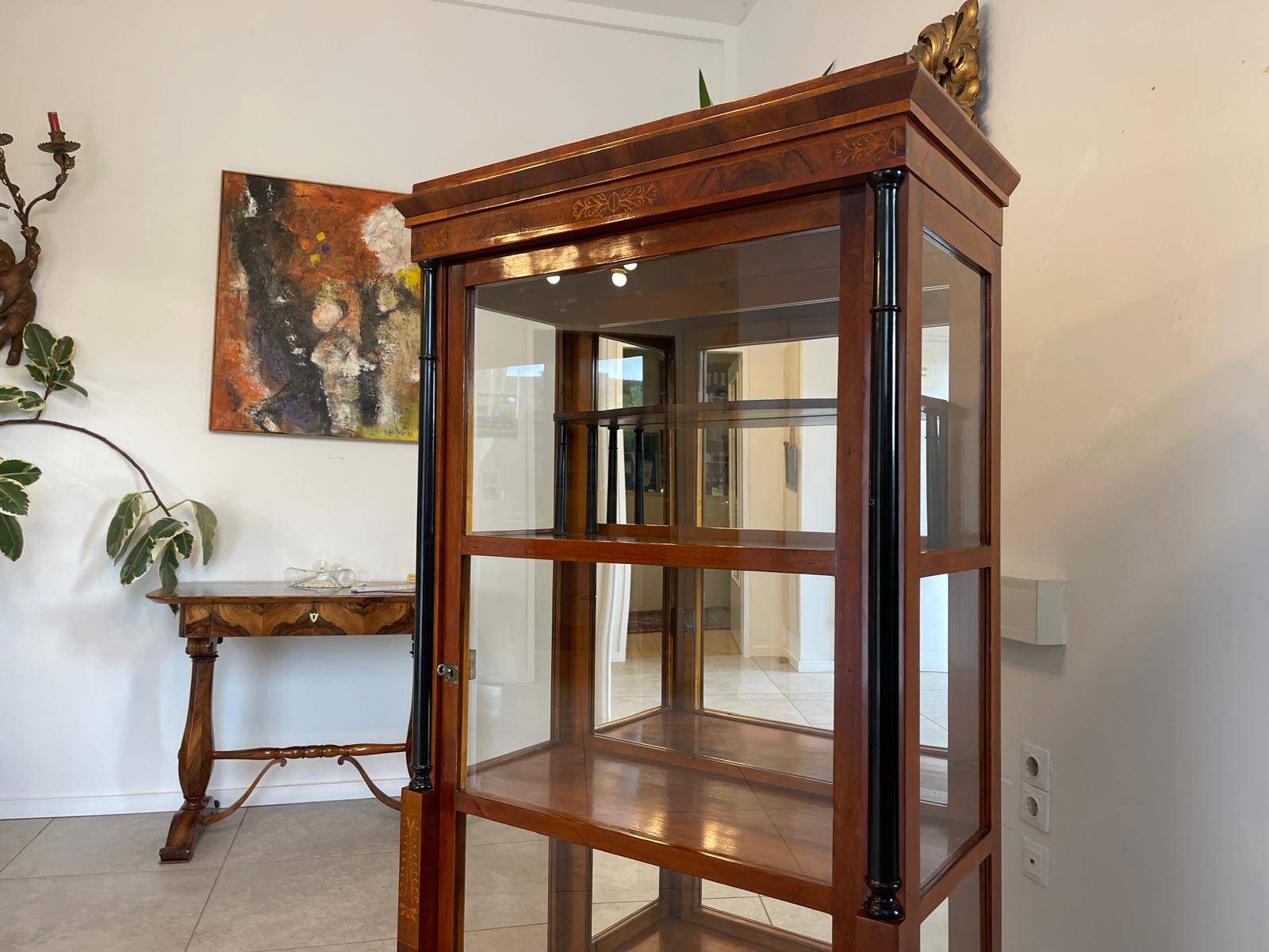 Originale Biedermeier Säulen Vitrine Glasschrank Antiquität Bücherschrank G1673