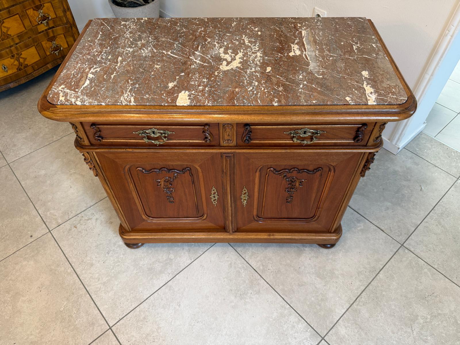 Pfeiferlbarock Anrichte Sideboard Eichenholz Granitplatte Antiquität D2746