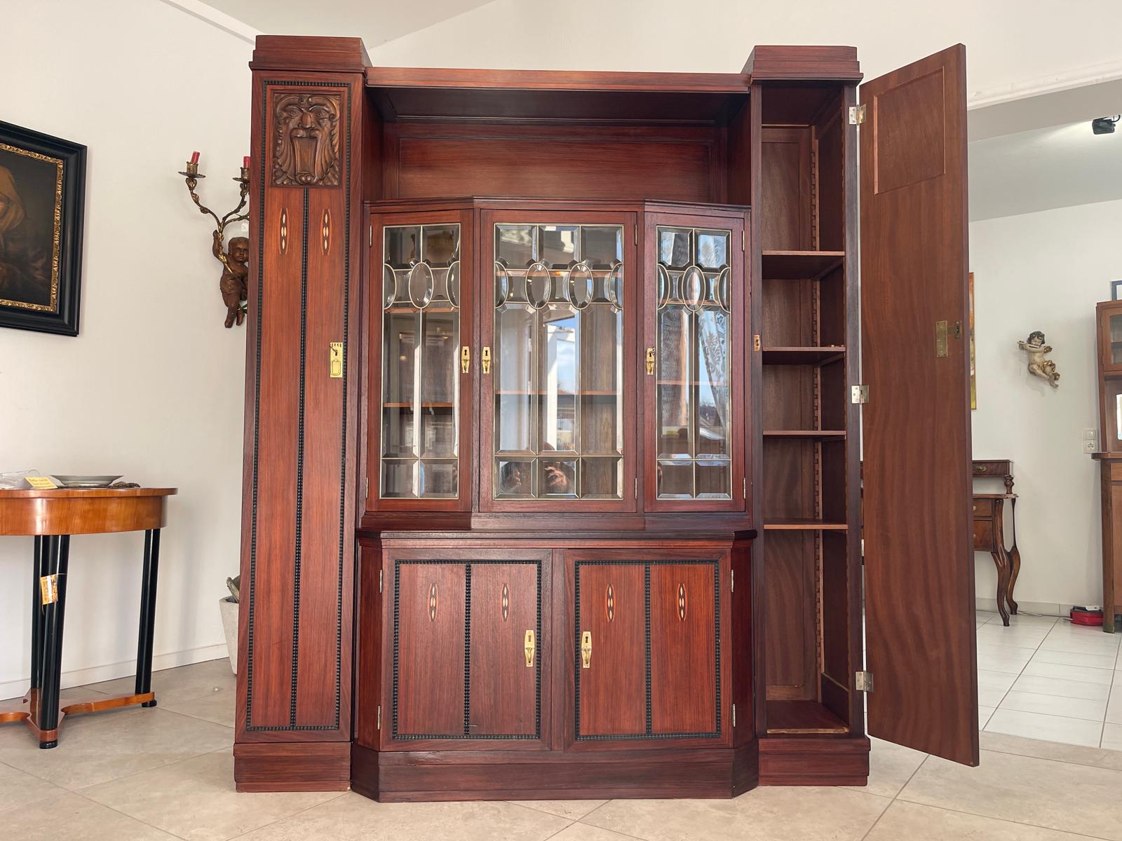 Original Jugendstil Bücherschrank Glasschrank Vitrinenschrank G1224