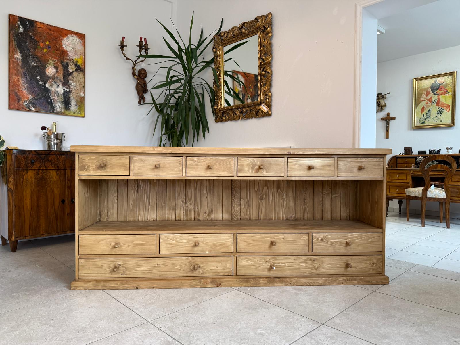 Antike bäuerliche 12 Laden Kommode Anrichte Sideboard Weichholz G2071