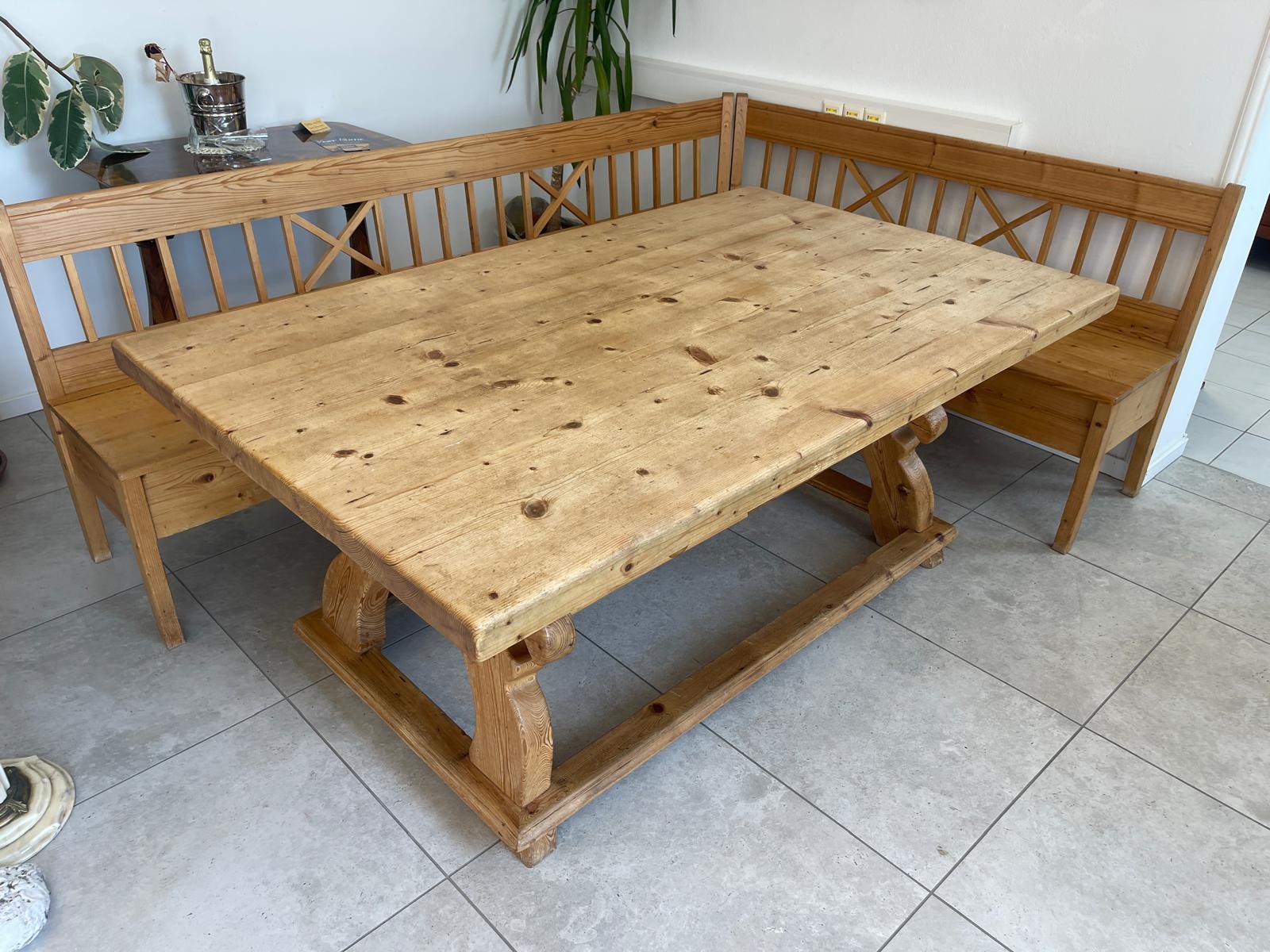 Bäuerliche Bauernsitzgruppe Ensemble Jogltisch Bauernstube Sessel Naturholz Antik G1701-1