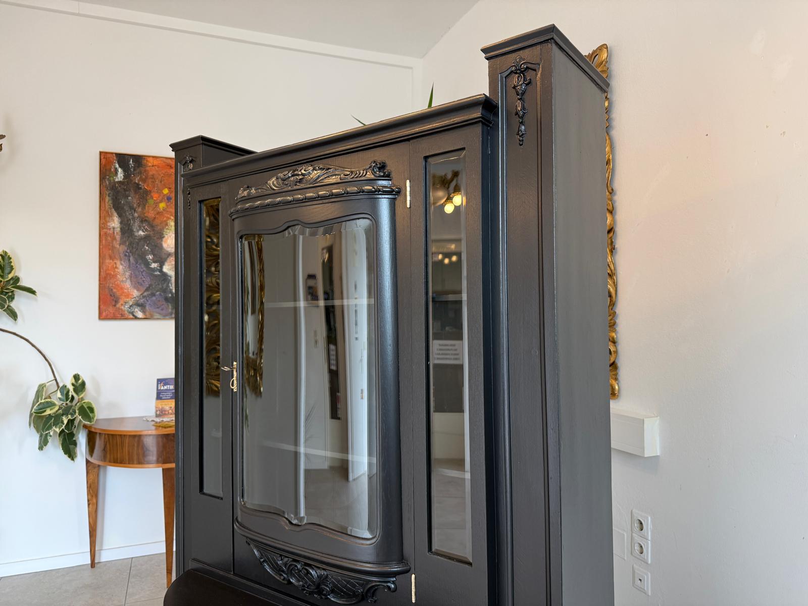 Restauriertes Jugendstil Aufsatzbuffet Bücherschrank Schwarz Antik G2172-1