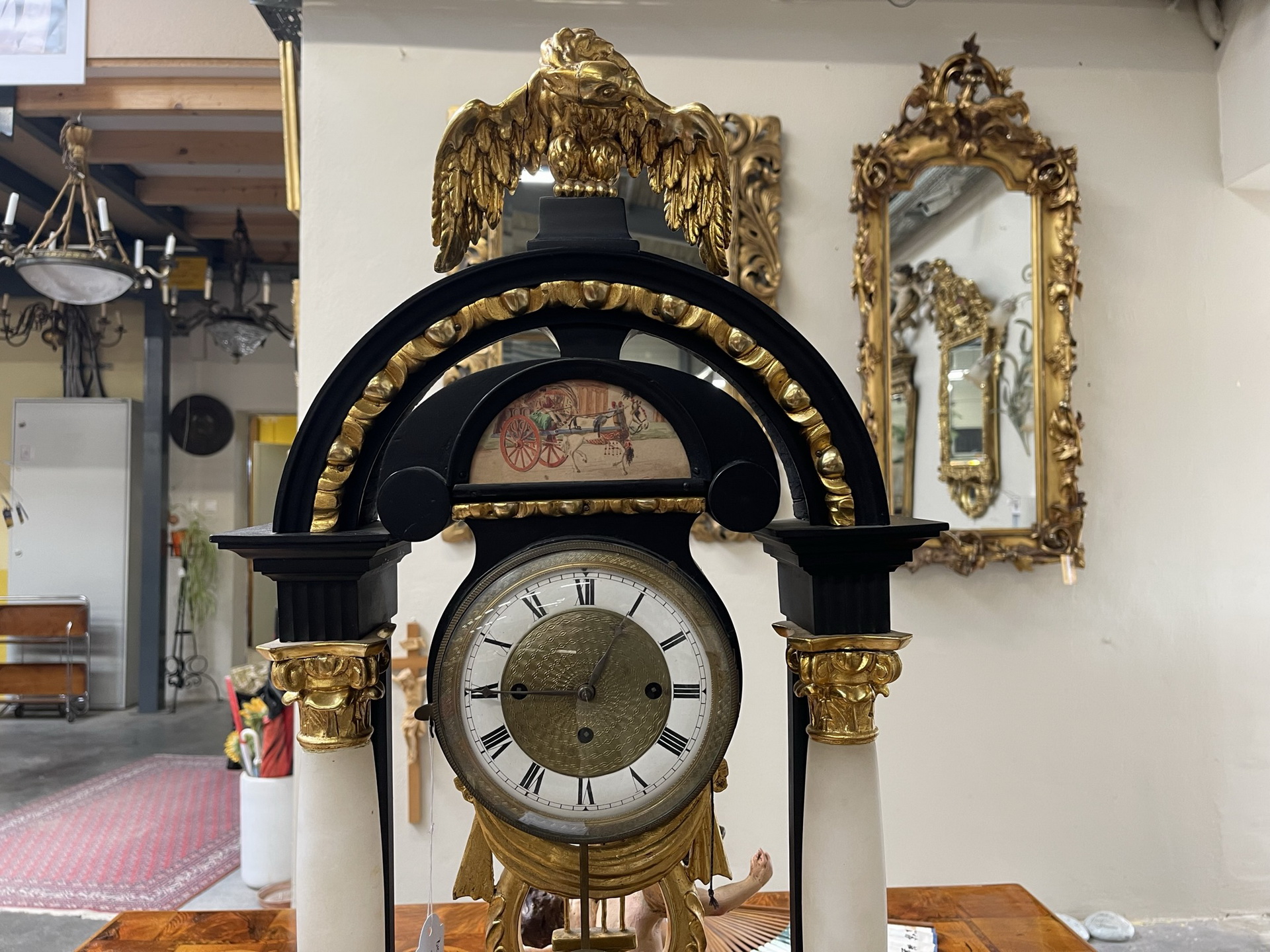 IMG_2893oiJtbudr1TEtI Originaler Biedermeier Kommodenuhr mit Spielwerk, vergoldet, antik - B1734