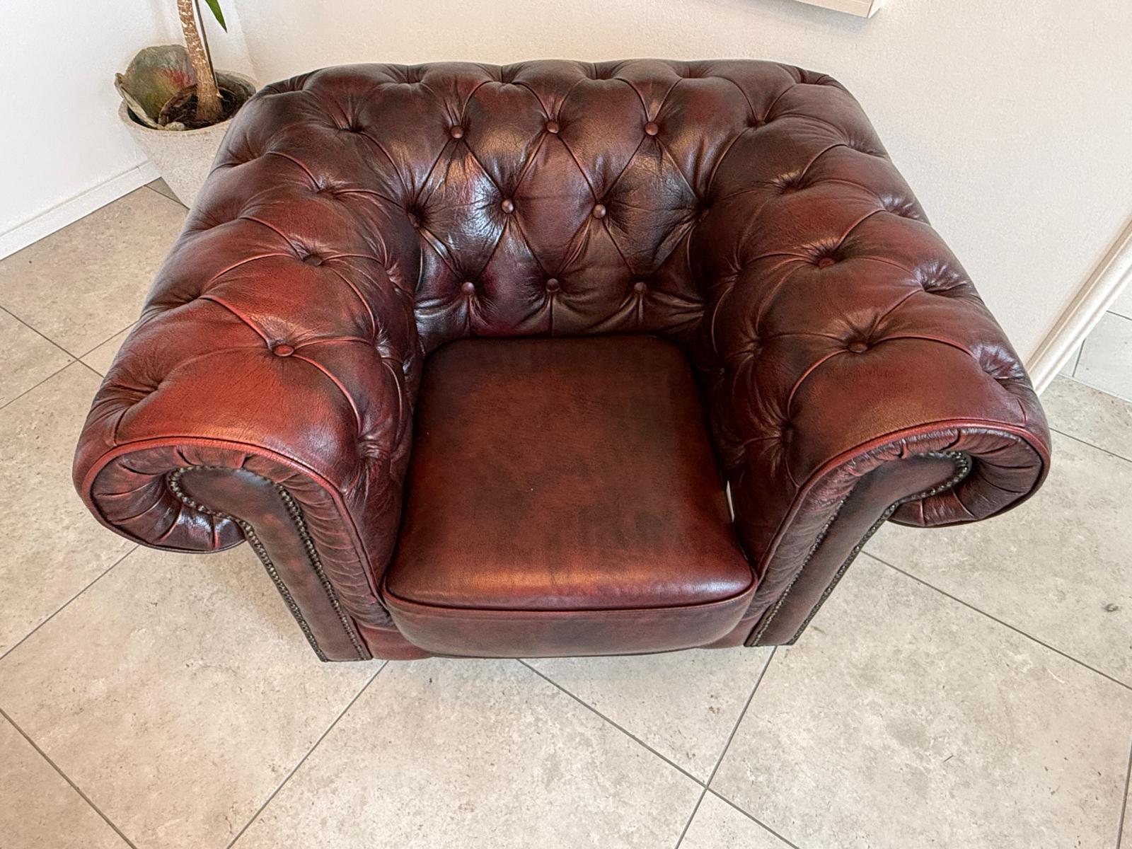 Chesterfield 1er Fauteuil Couch Zigarrenbraun Oxblood Red G1726