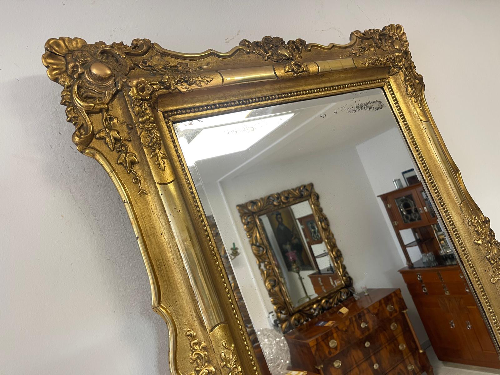 Originaler vergoldeter Biedermeier Spiegel Holzspiegel Rosenspiegel G1215