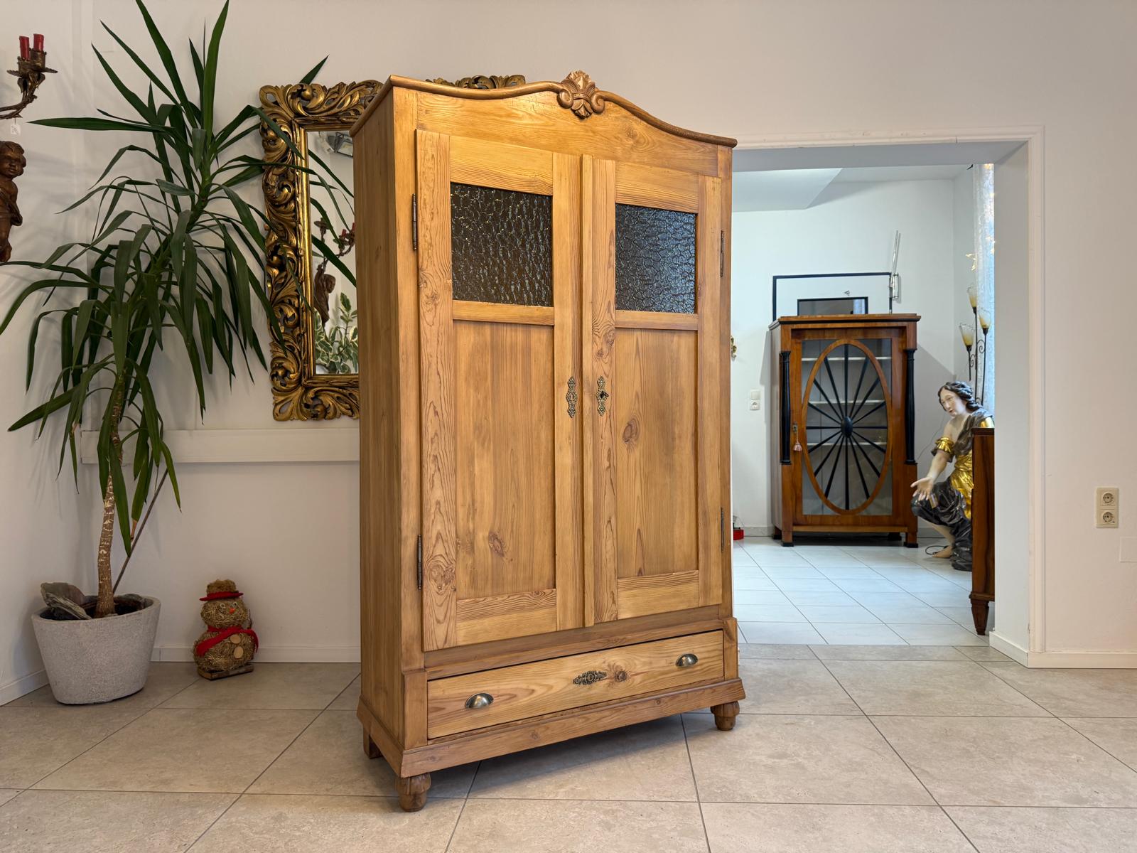 Originaler Bauernvitrinenschrank Biedermeierschrank Vitirnenschrank Bücherschrank G2263