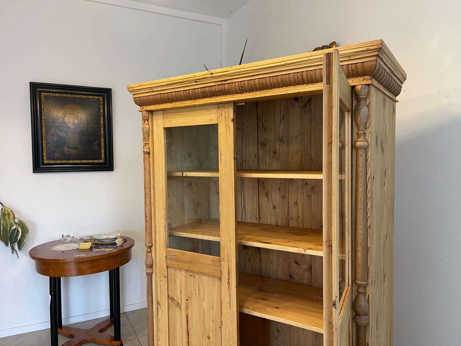 Originale Vitrine Bauernschrank Naturholz Bücherschrank Bauernvitrine Antik G1352