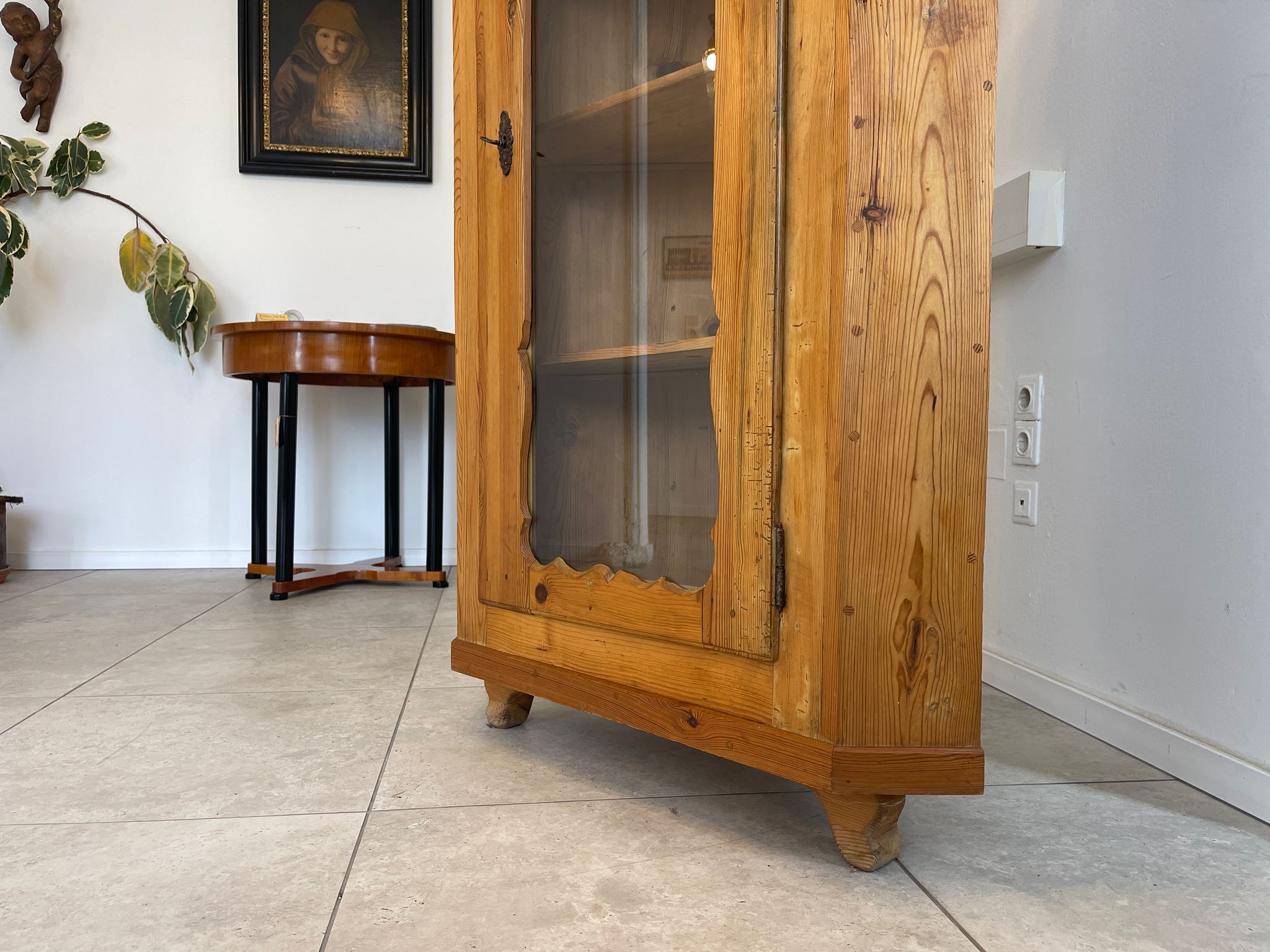 Bäuerlicher Eckschrank Eckvitrine Naturholz G1296-1