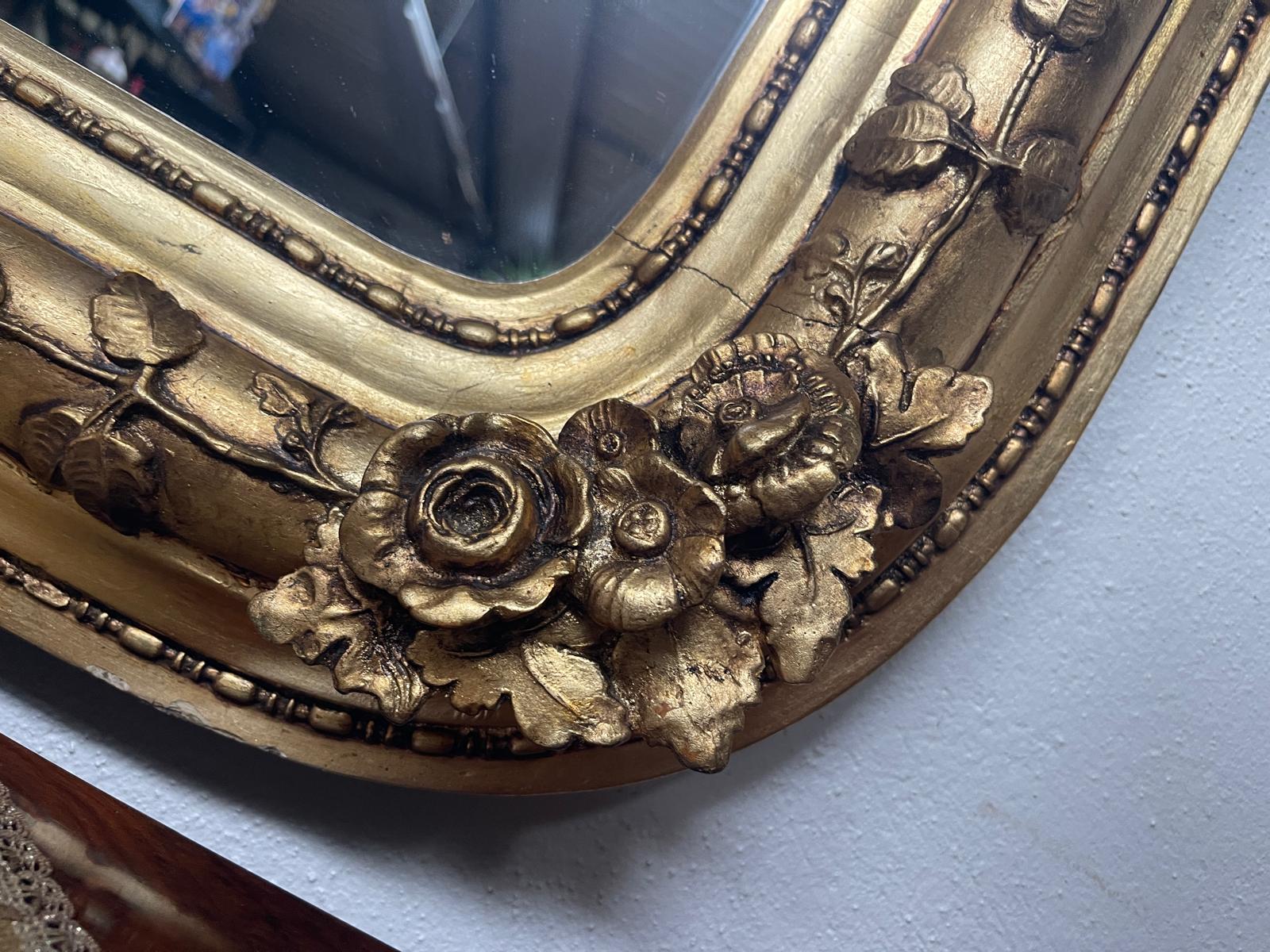 Originaler vergoldeter Biedermeier Spiegel Holzspiegel Rosenspiegel G1337