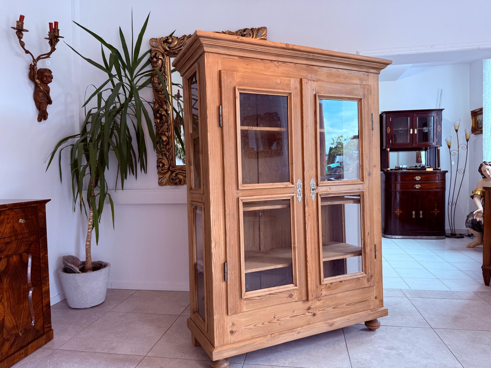 Antike Bauernvitrine Vitrine Naturholz Bücherschrank Alte Bauernmöbel D2466