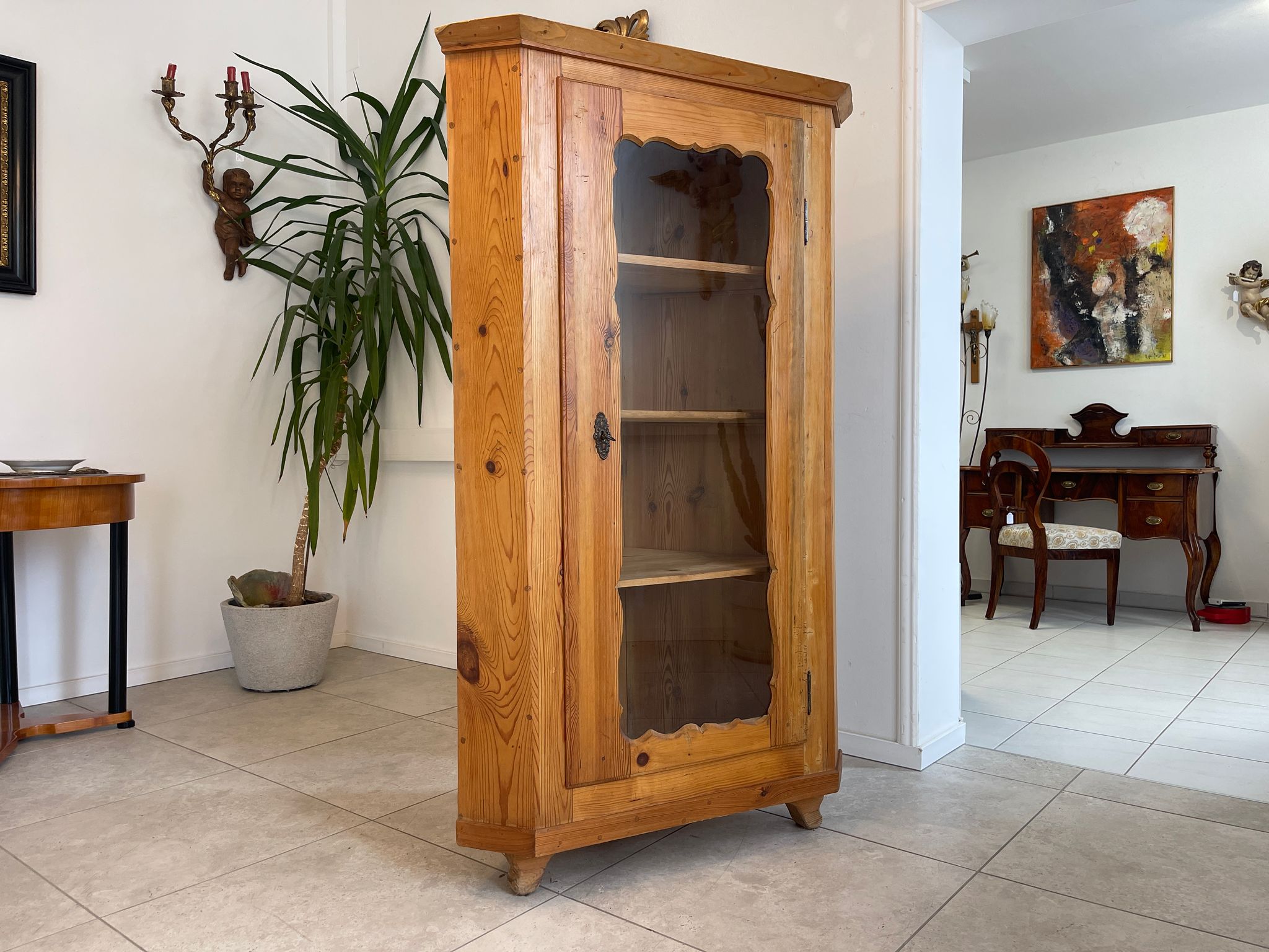 Bäuerlicher Eckschrank Eckvitrine Naturholz G1296-1