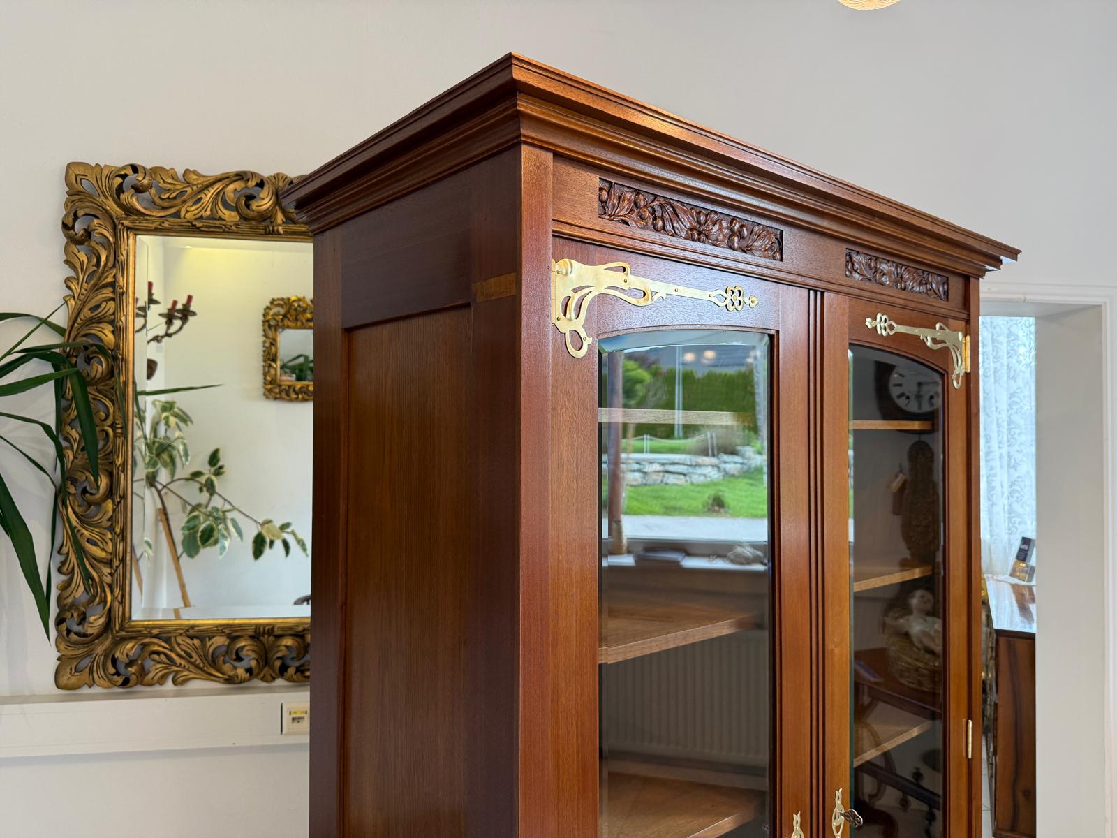 Jugendstil Vitrine Glasschrank Bücherschrank Bibliothekschrank Antiquität D2866