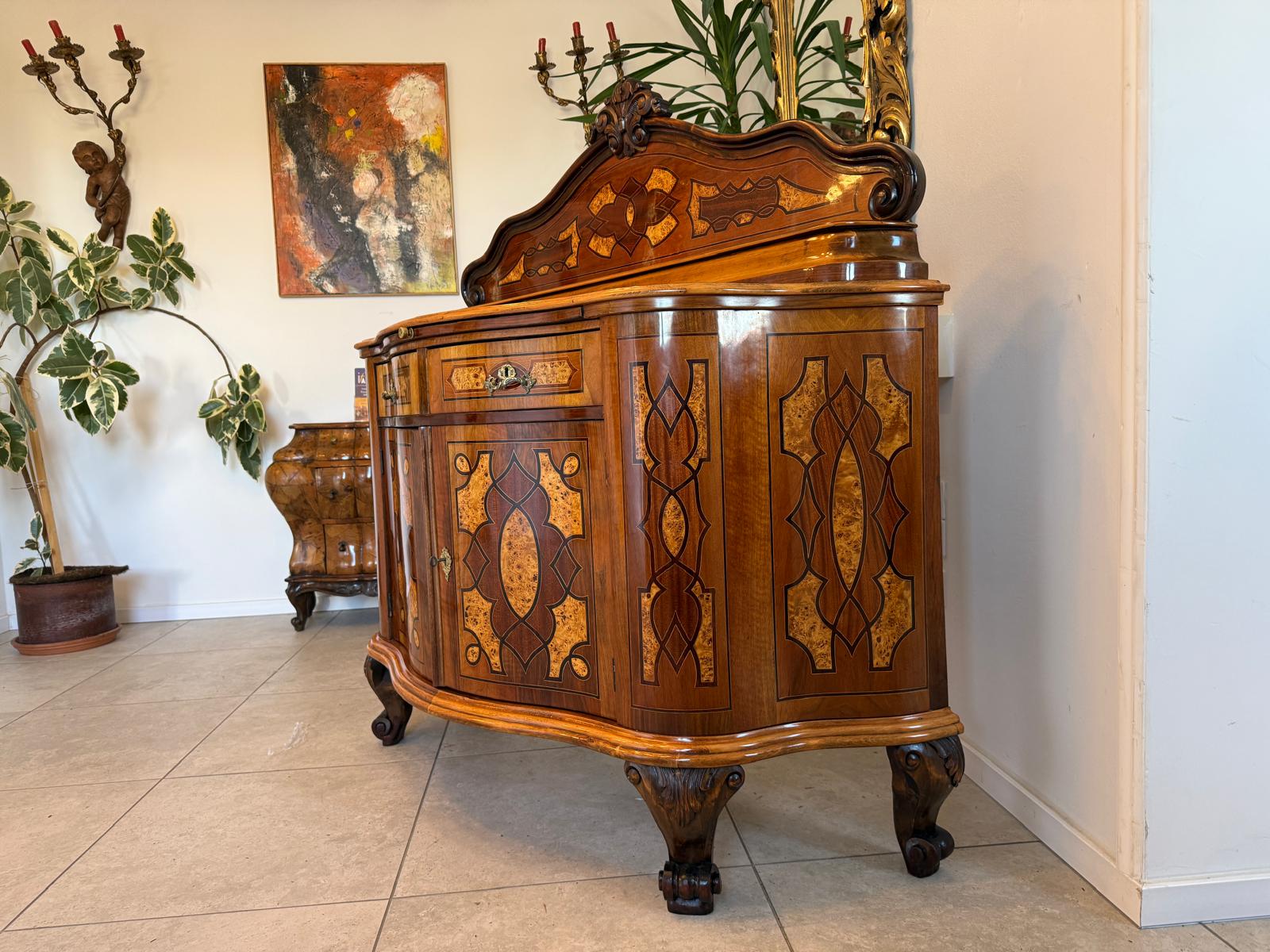 Restaurierte Marketierte Barock Anrichte Original Nussfurniert Antiquität D1172