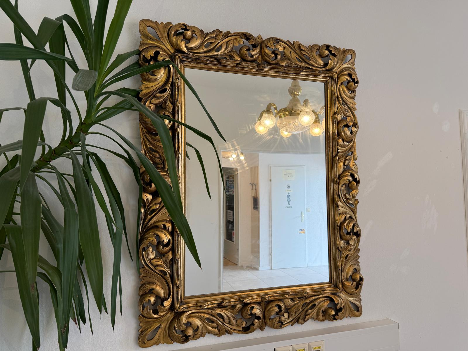 Florentiner Spiegel Akanthusblattschnitzkunst Holzschnitzkunst Antiquität G2104