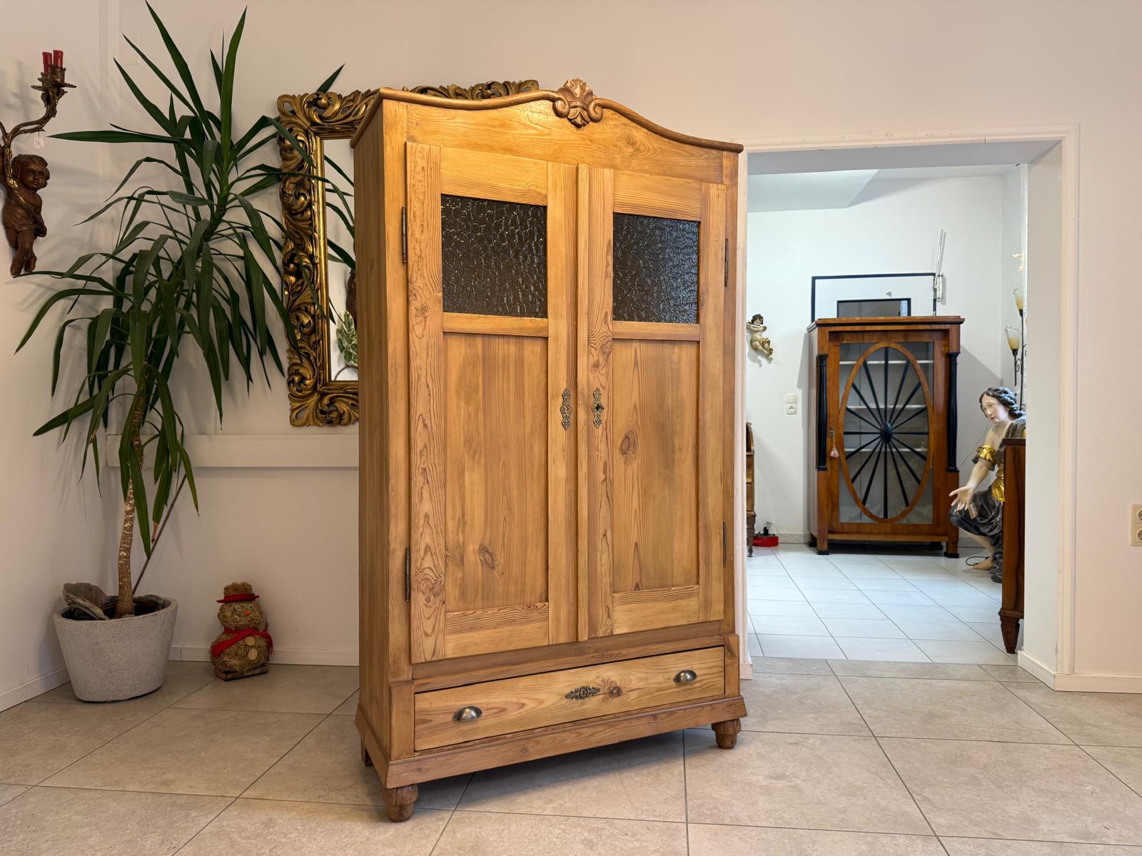 Originaler Bauernvitrinenschrank Biedermeierschrank Vitirnenschrank Bücherschrank G2263