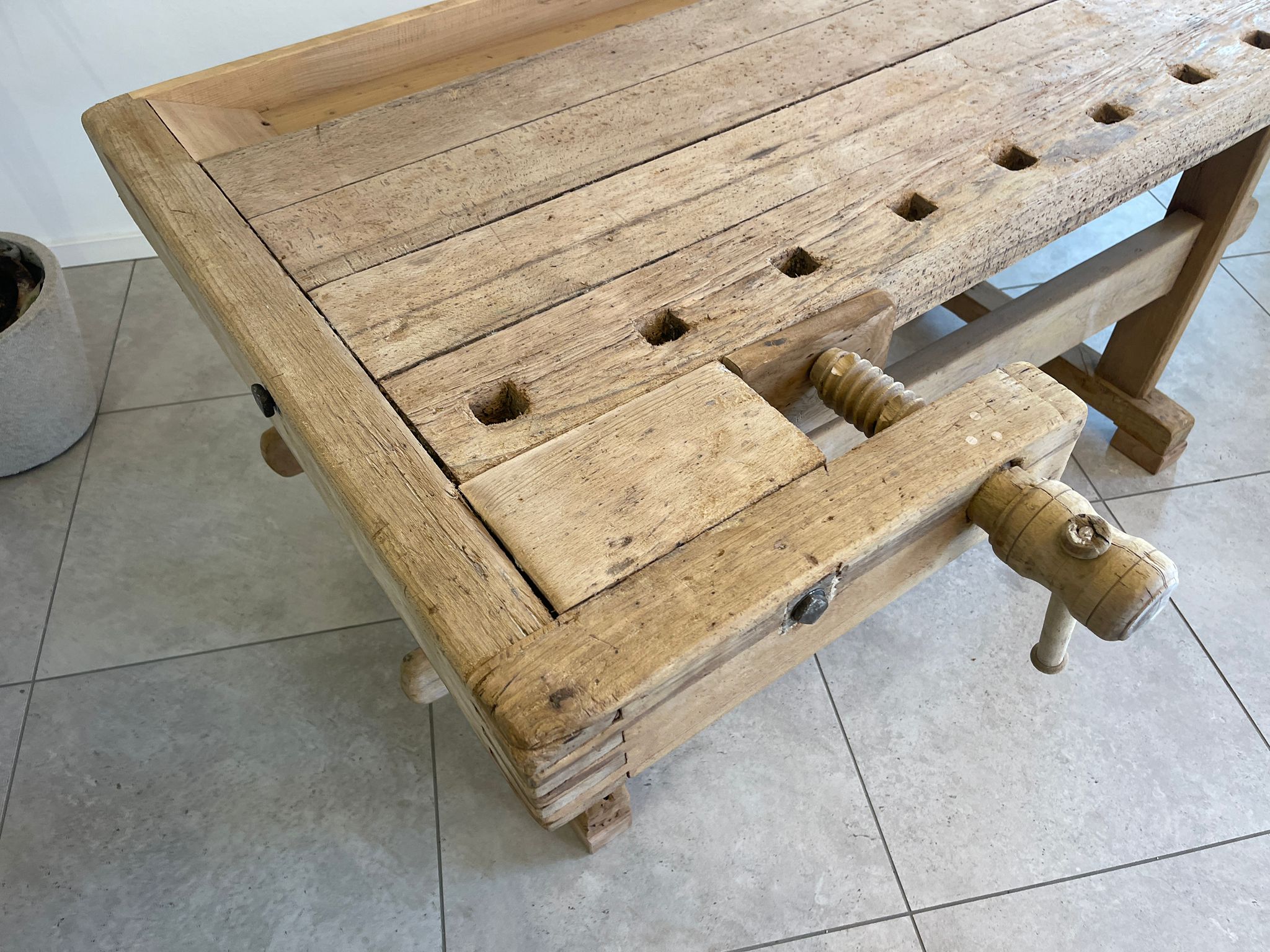 urige restaurierte Hobelbank, Werkbank, Küchentisch A5145