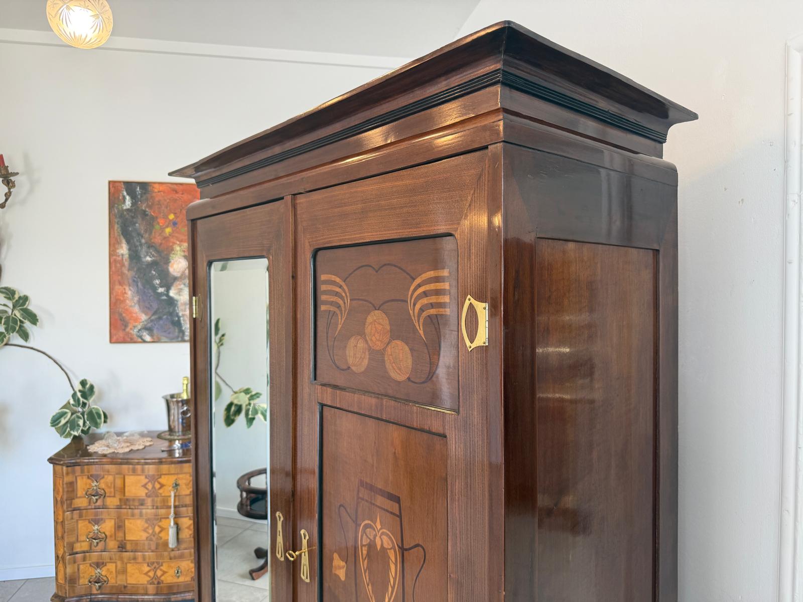 Jugendstil Schrank Kleiderkasten Spiegelschrank Originalstück D2797