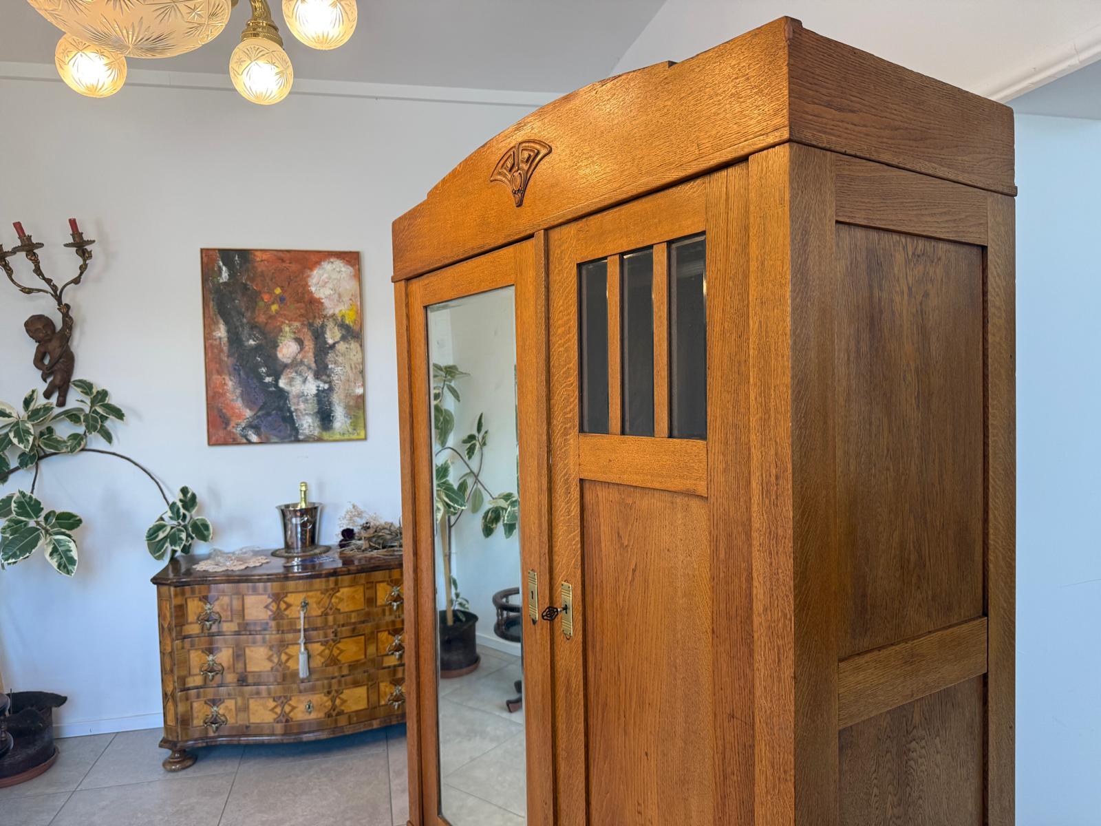 Originaler Jugendstil Garderobenschrank Spiegelschrank D2786