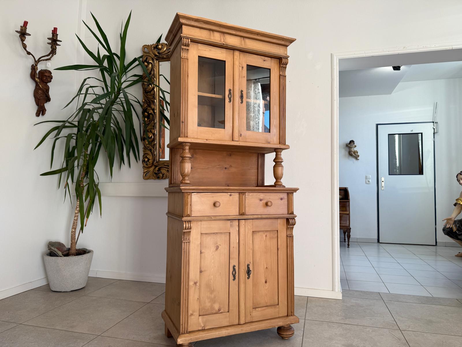 Gründerzeit Küchenkredenz Antike Bauernmöbel Vitrinenschrank G2289