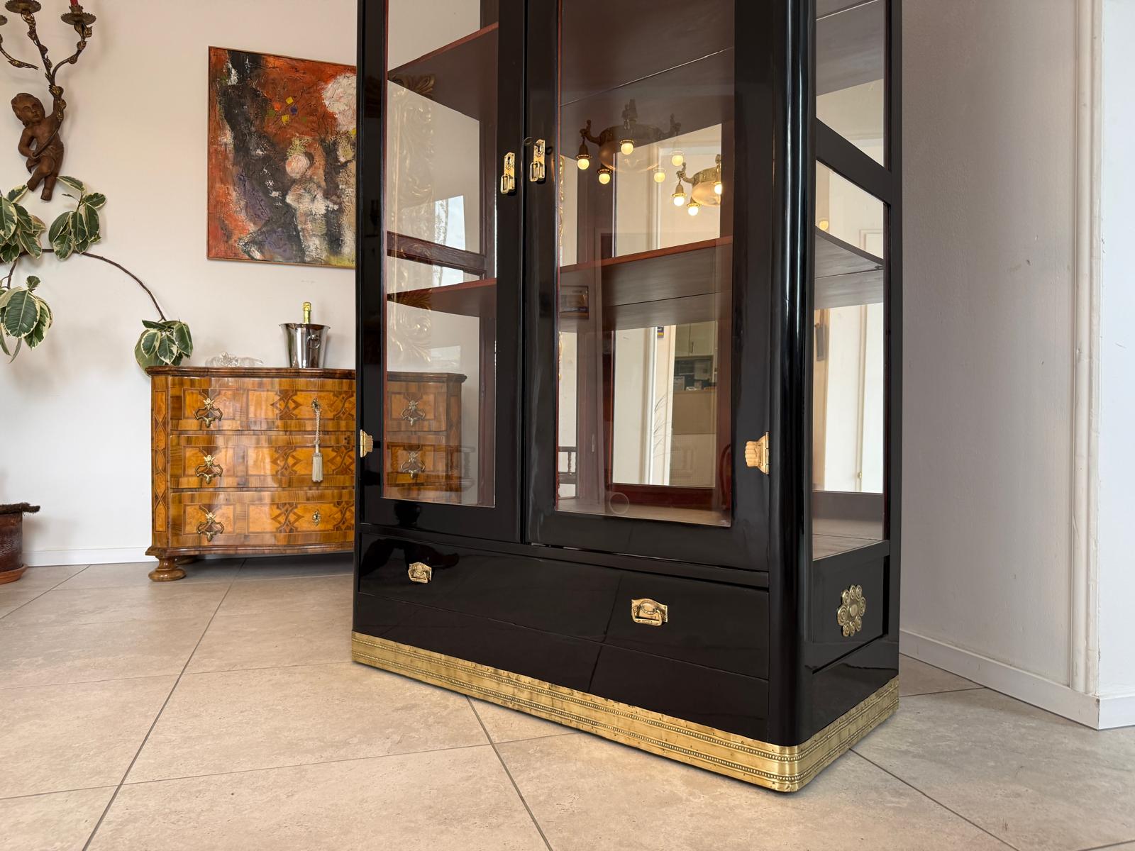 Jugendstil Vitrine Glasschrank Bücherschrank Bibliothekschrank Restauriert D2679