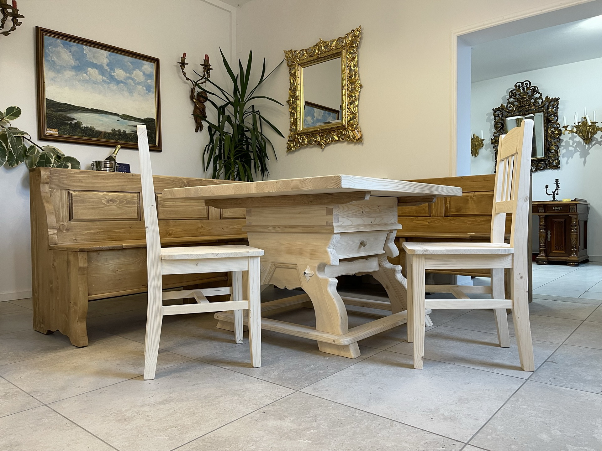 bauernmobel_21 Landhausstil Eckbankgruppe aus Holz mit Jogltisch und 2 Sesseln - Bauernmöbel B1053