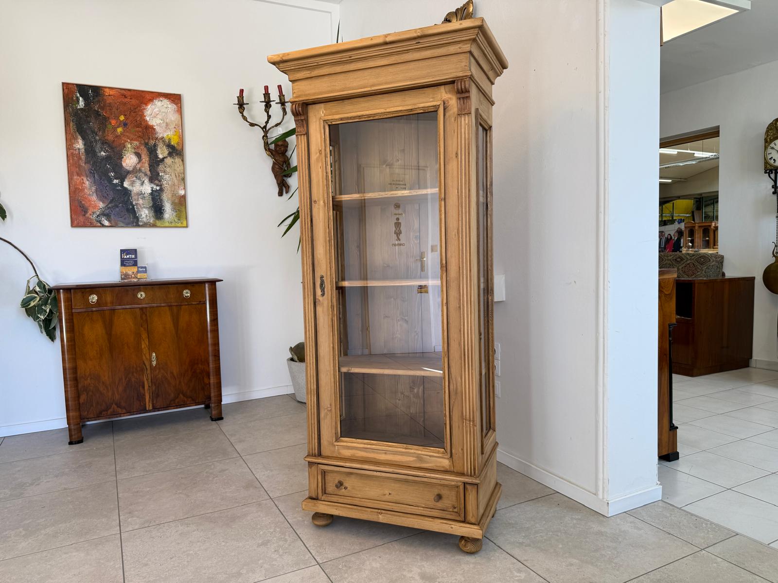 Bäuerliche Vitrine Bauernvitrine Bücherschrank antik Bauernschrank Glasschrank D2344