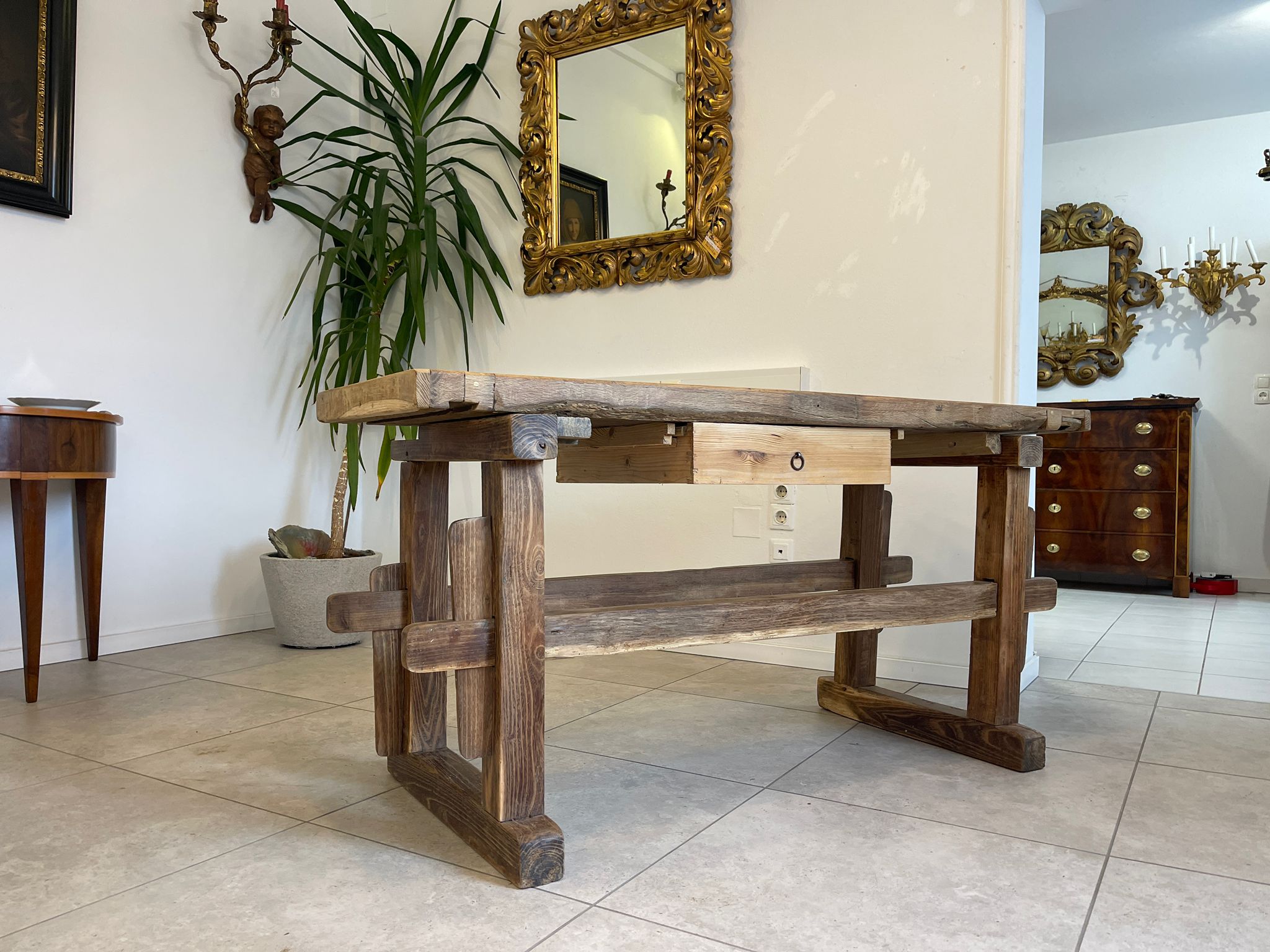 Massive Hobelbank Kräutertisch Thresen Bauerntisch Antik G1037