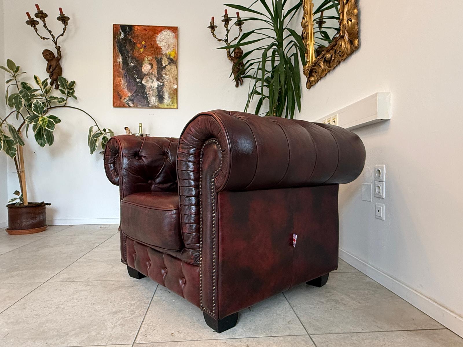 Chesterfield 1er Fauteuil Couch Zigarrenbraun Oxblood Red G1726