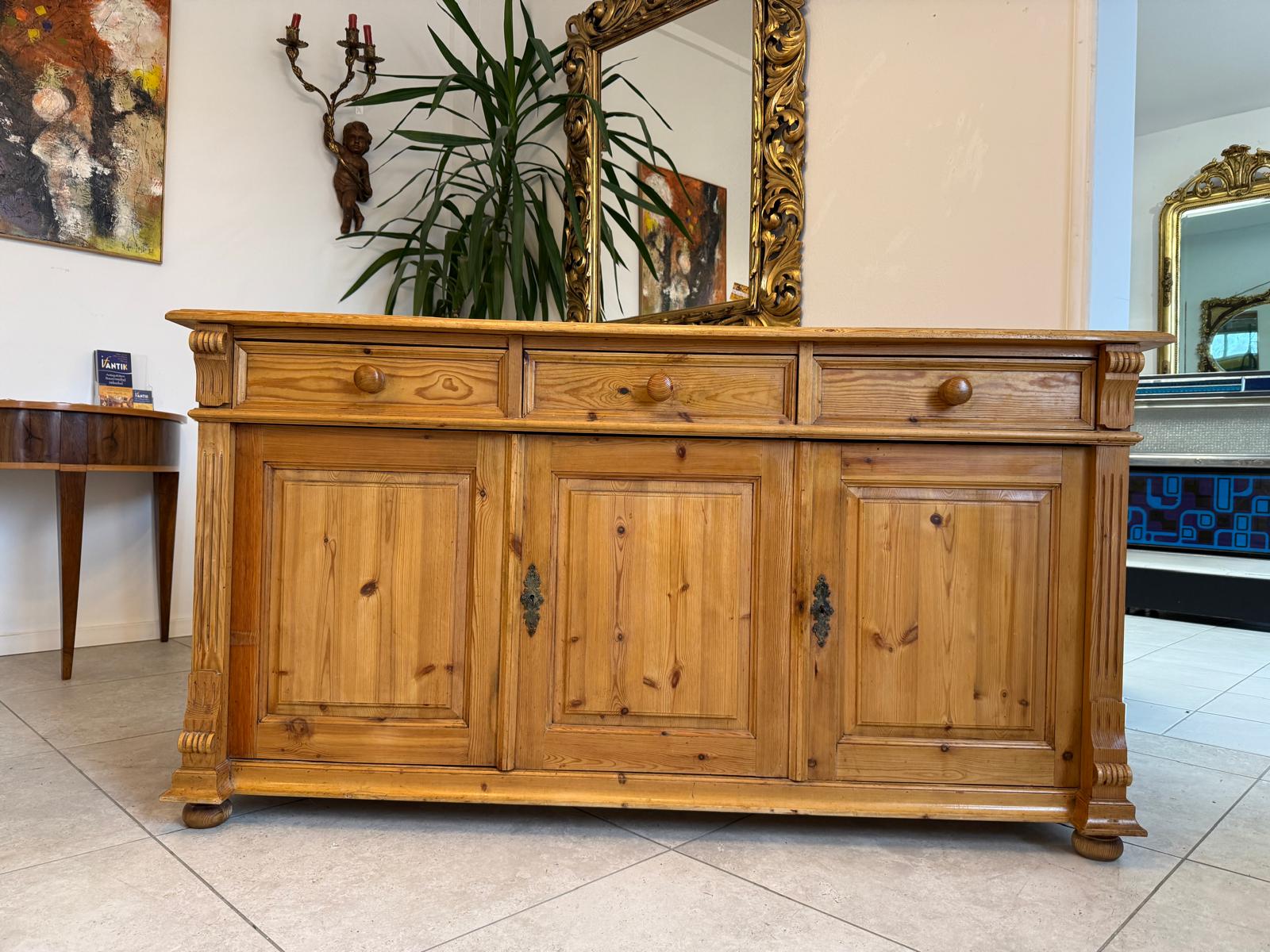 Bäuerliche Gründerzeit Anrichte Antik Kommode Naturholz Antik & Alt D1067